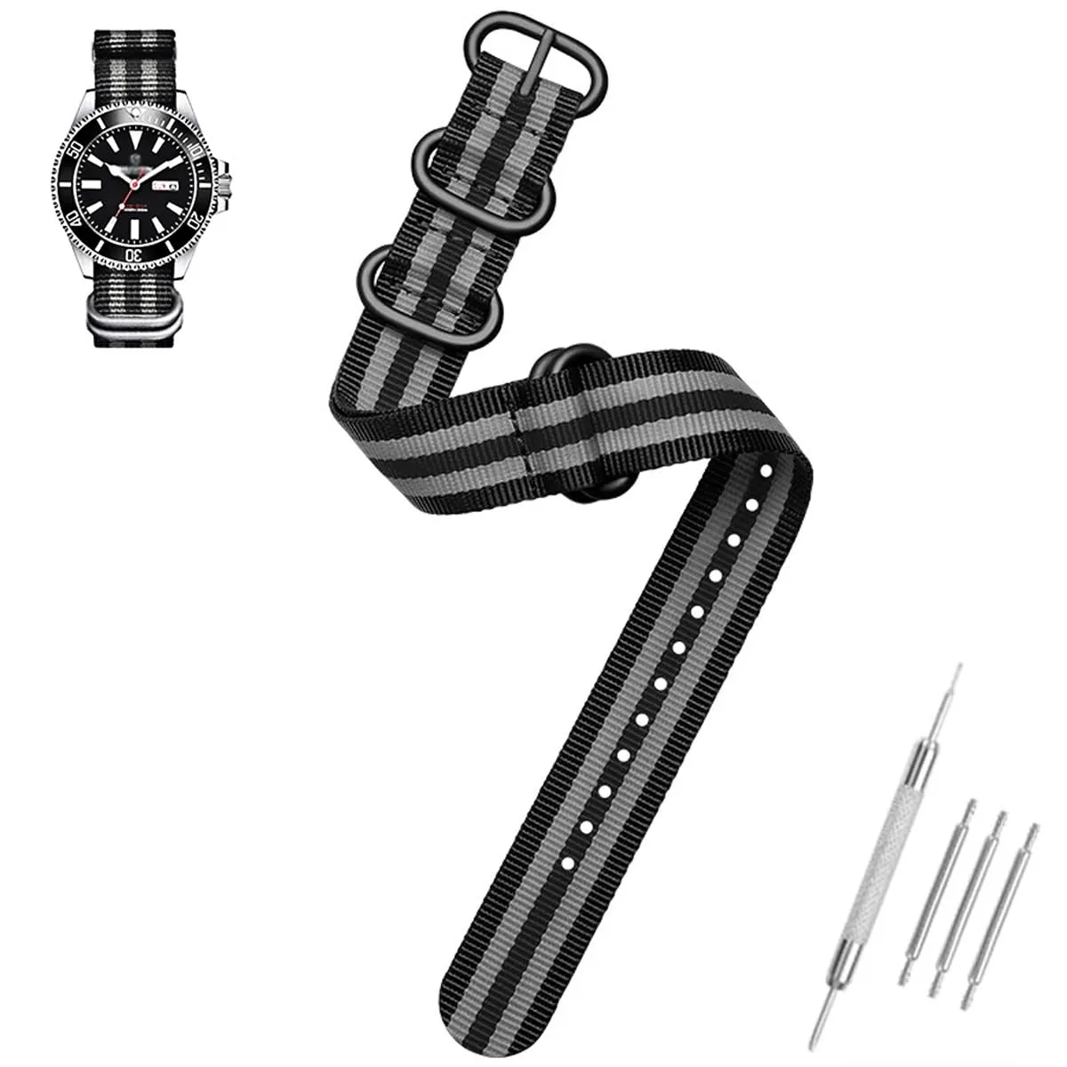 AIYIRUO Cinturini per Orologio NATO Nylon G10 Premium Ballistic Multicolor Sostituzione Cinturini per Orologio con Fibbia in Acciaio Inossidabile Argento per gli Uomini 18mm 20mm 22mm 24mm - immagine 2