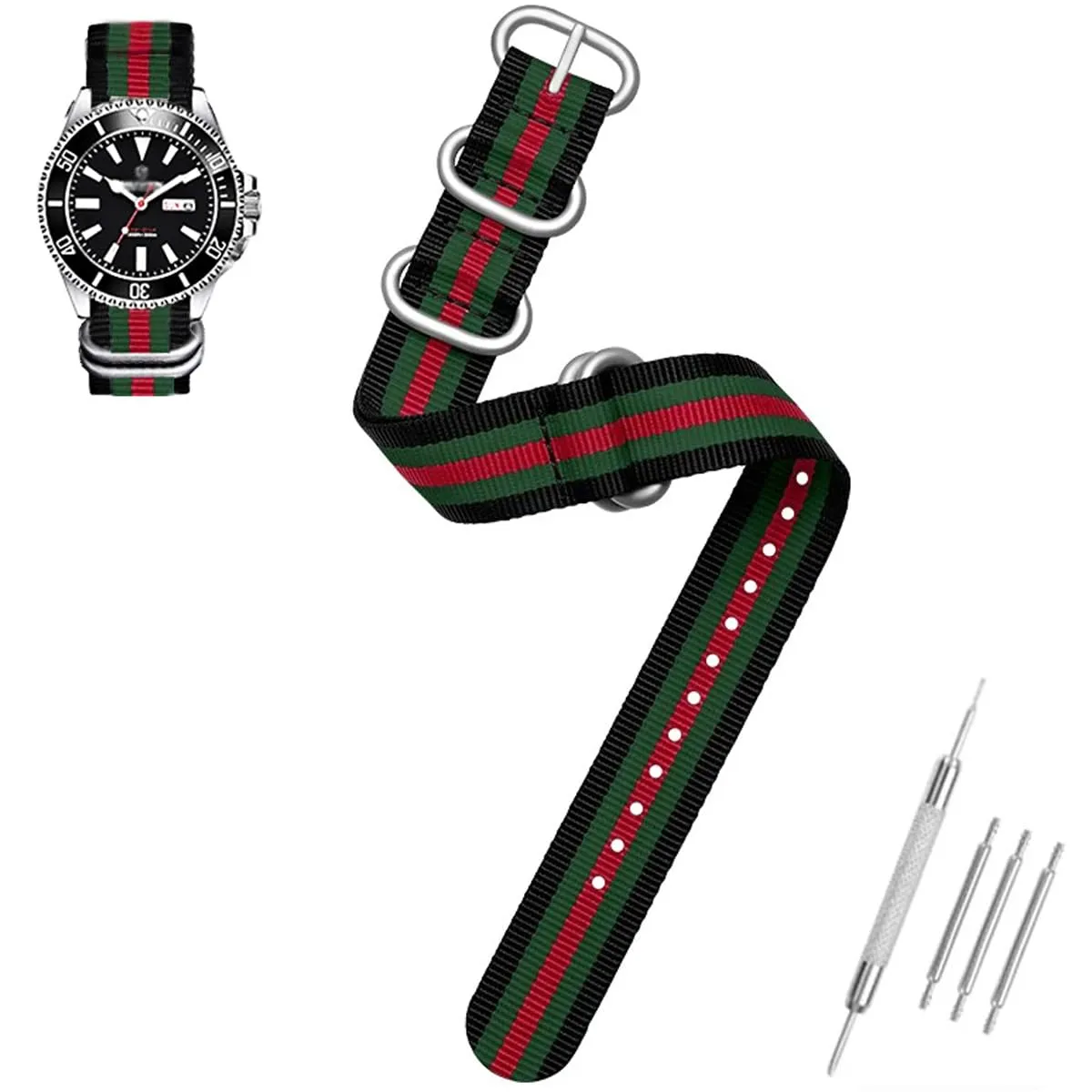 AIYIRUO Cinturini per Orologio NATO Nylon G10 Premium Ballistic Multicolor Sostituzione Cinturini per Orologio con Fibbia in Acciaio Inossidabile Argento per gli Uomini 18mm 20mm 22mm 24mm - immagine 2