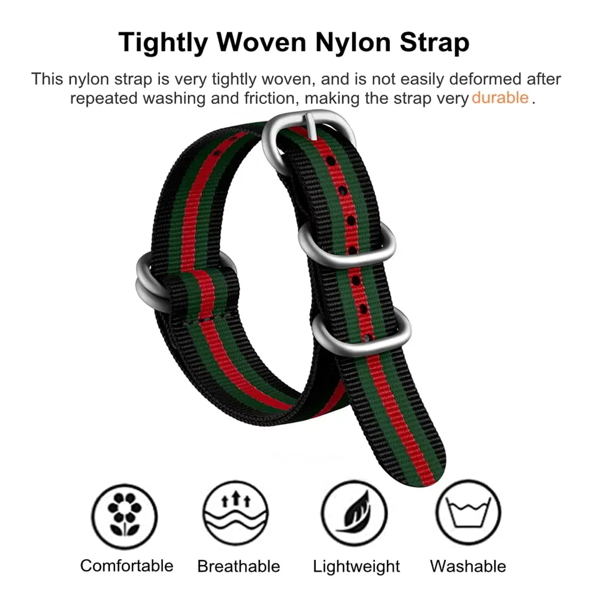 AIYIRUO Cinturini per Orologio NATO Nylon G10 Premium Ballistic Multicolor Sostituzione Cinturini per Orologio con Fibbia in Acciaio Inossidabile Argento per gli Uomini 18mm 20mm 22mm 24mm - immagine 3