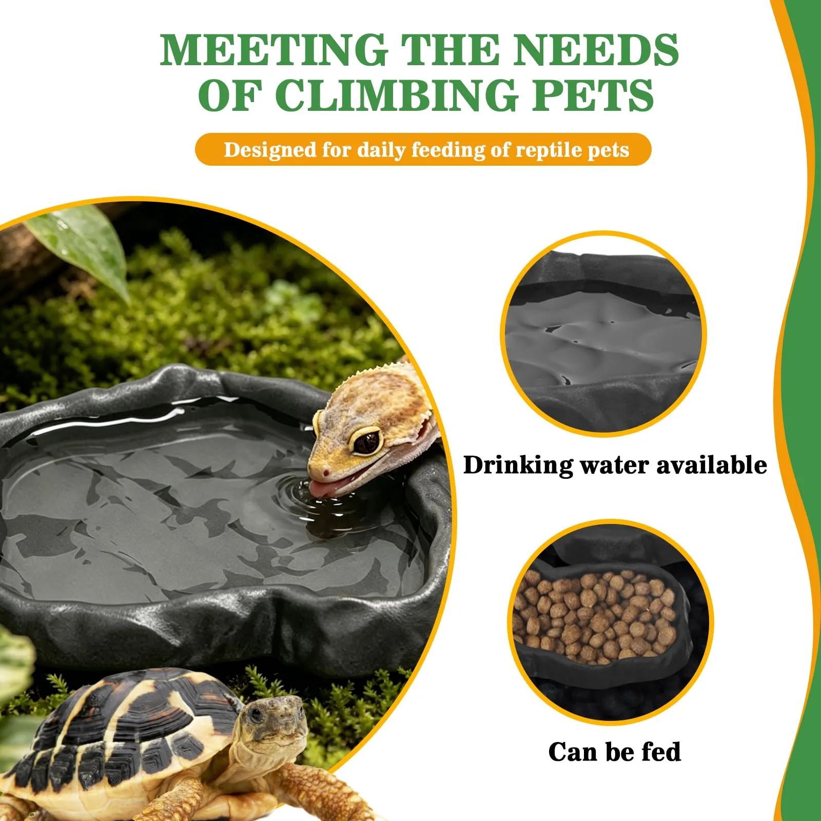 MaNeaz 2 Pezzi Ciotola Per Tartarughe Di Terra Abbeveratoio Per Tartarughe Di Terra Teca Per Rettili Bacino Idrico Del Bacino Alimentare Reptile Per Tartarughe Geco Serpente（grigio） - immagine 3