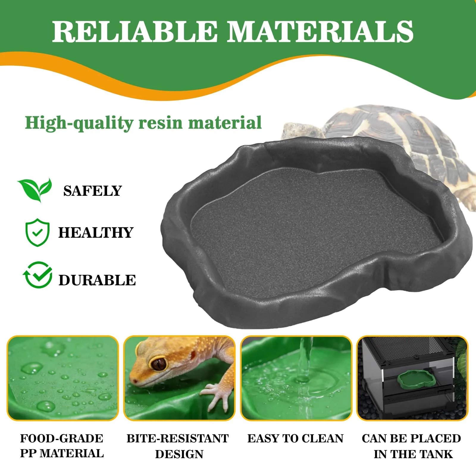 MaNeaz 2 Pezzi Ciotola Per Tartarughe Di Terra Abbeveratoio Per Tartarughe Di Terra Teca Per Rettili Bacino Idrico Del Bacino Alimentare Reptile Per Tartarughe Geco Serpente（grigio） - immagine 4
