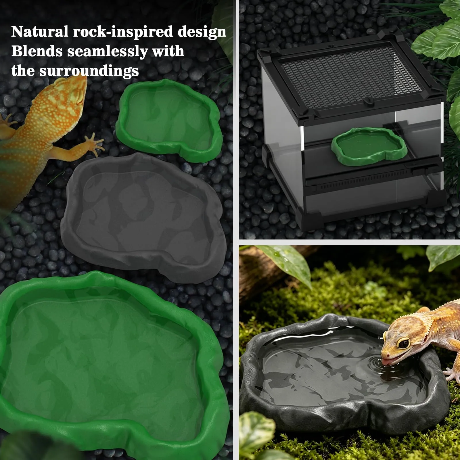 MaNeaz 2 Pezzi Ciotola Per Tartarughe Di Terra Abbeveratoio Per Tartarughe Di Terra Teca Per Rettili Bacino Idrico Del Bacino Alimentare Reptile Per Tartarughe Geco Serpente（grigio） - immagine 5