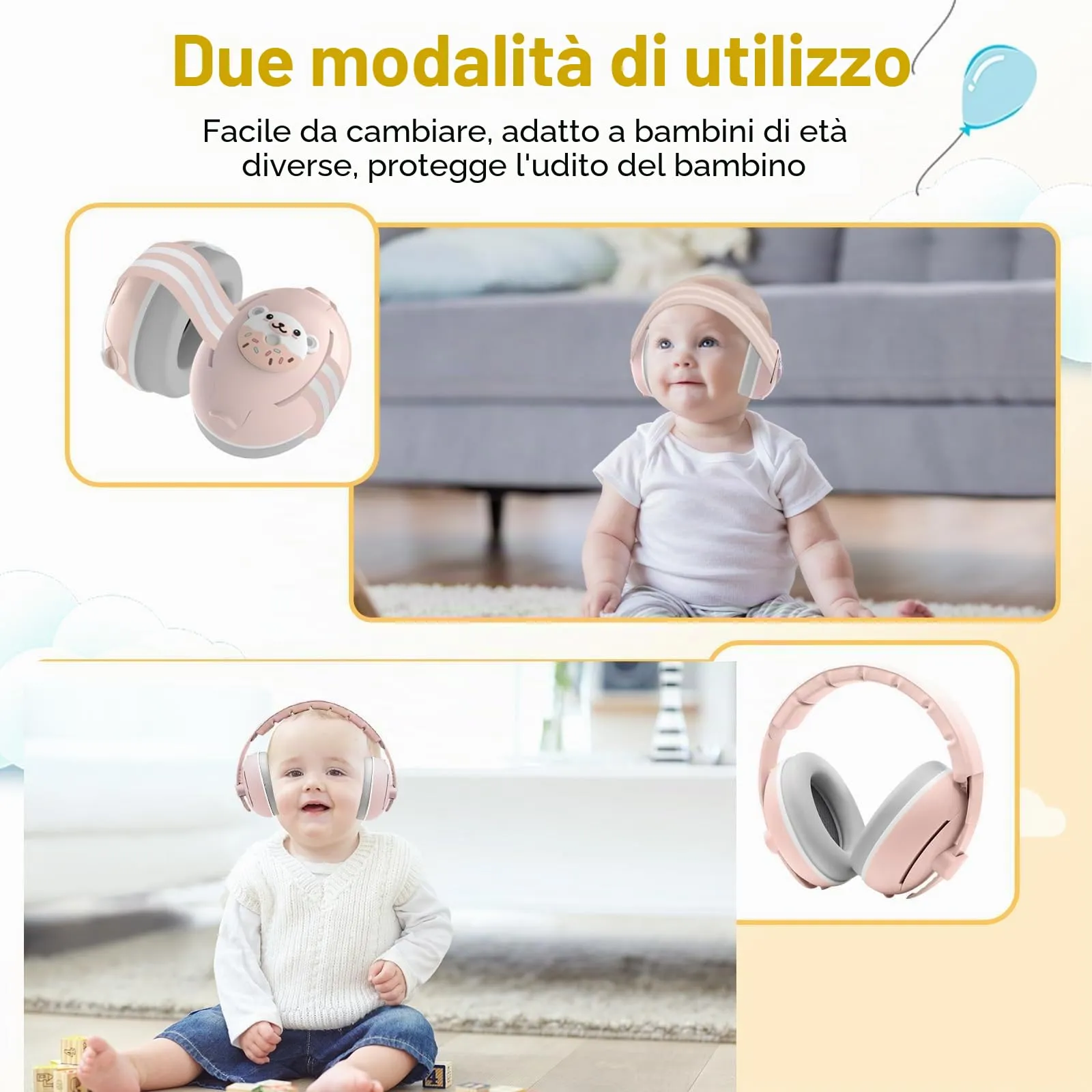 Robofun 2 in 1 Cuffie Neonato Antirumore, Protettori Acustici per Neonati -25dB, Fasce Regolabili, Protezione Acustica Ideale per Neonati fino a 48 Mesi, Confortevoli - Rosa - immagine 3