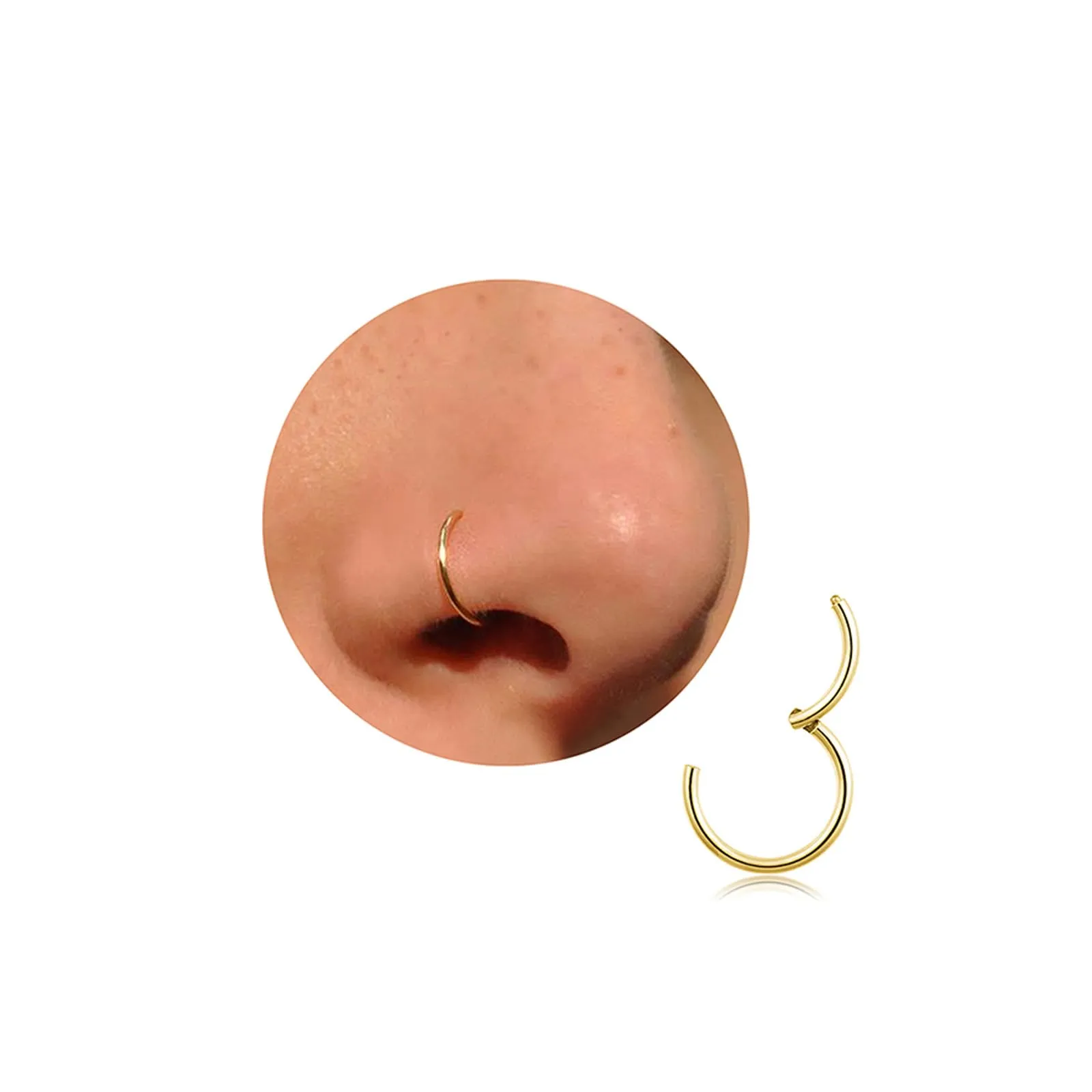 Anello da naso in titanio da 20 G, 18 G, 16 G, orecchini a cerchio per cartilagine, per donne e uomini, in argento e oro, anello per setto nasale, trago, conca, elice, daith, piercing per labbro - immagine 1