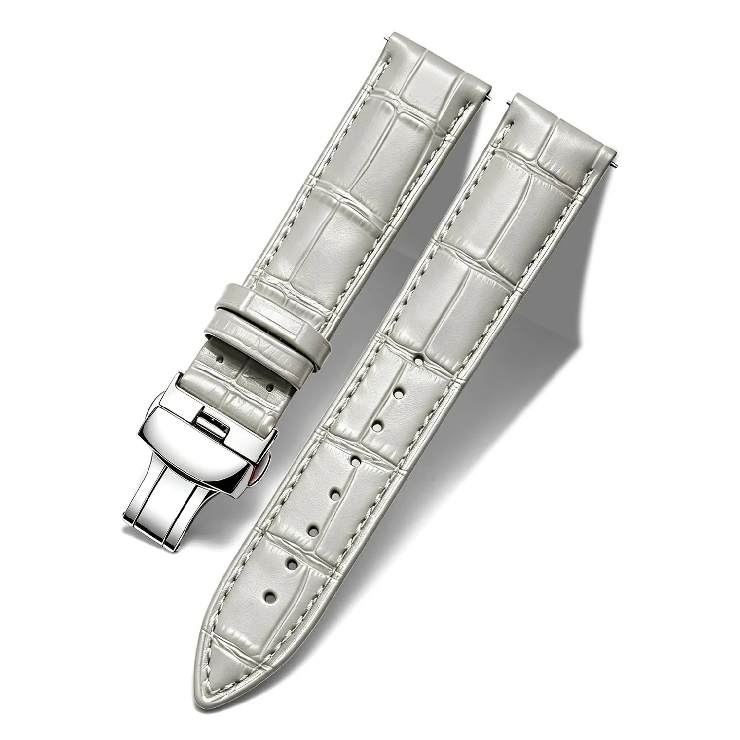 BINLUN Cinturino per Orologio in Pelle Ricambio Cinturini per Unisex con Fibbia Azionamento Farfalla Argento/Oro/Oro Rosa 12mm-24mm 10 Colori(Grigio-Fibbia D'argento, 15mm) - immagine 1