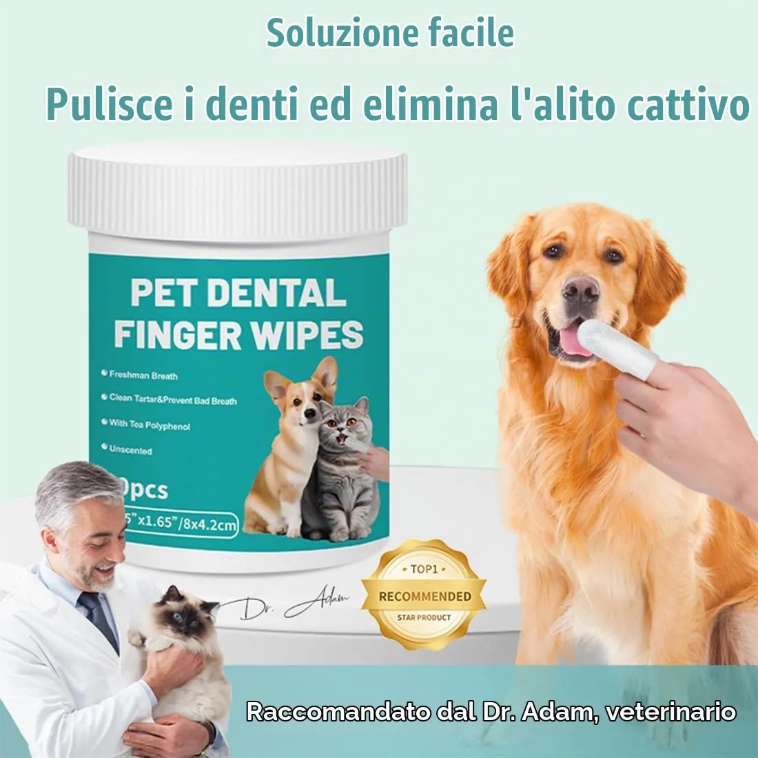 WeddHuis 50 Pezzi Salviette Dita Monouso per Pulizia Dentale di Animali Domestici - Per Gatti e Cani, Pulizia Delicata Senza Spazzolino per Denti Sani - immagine 3
