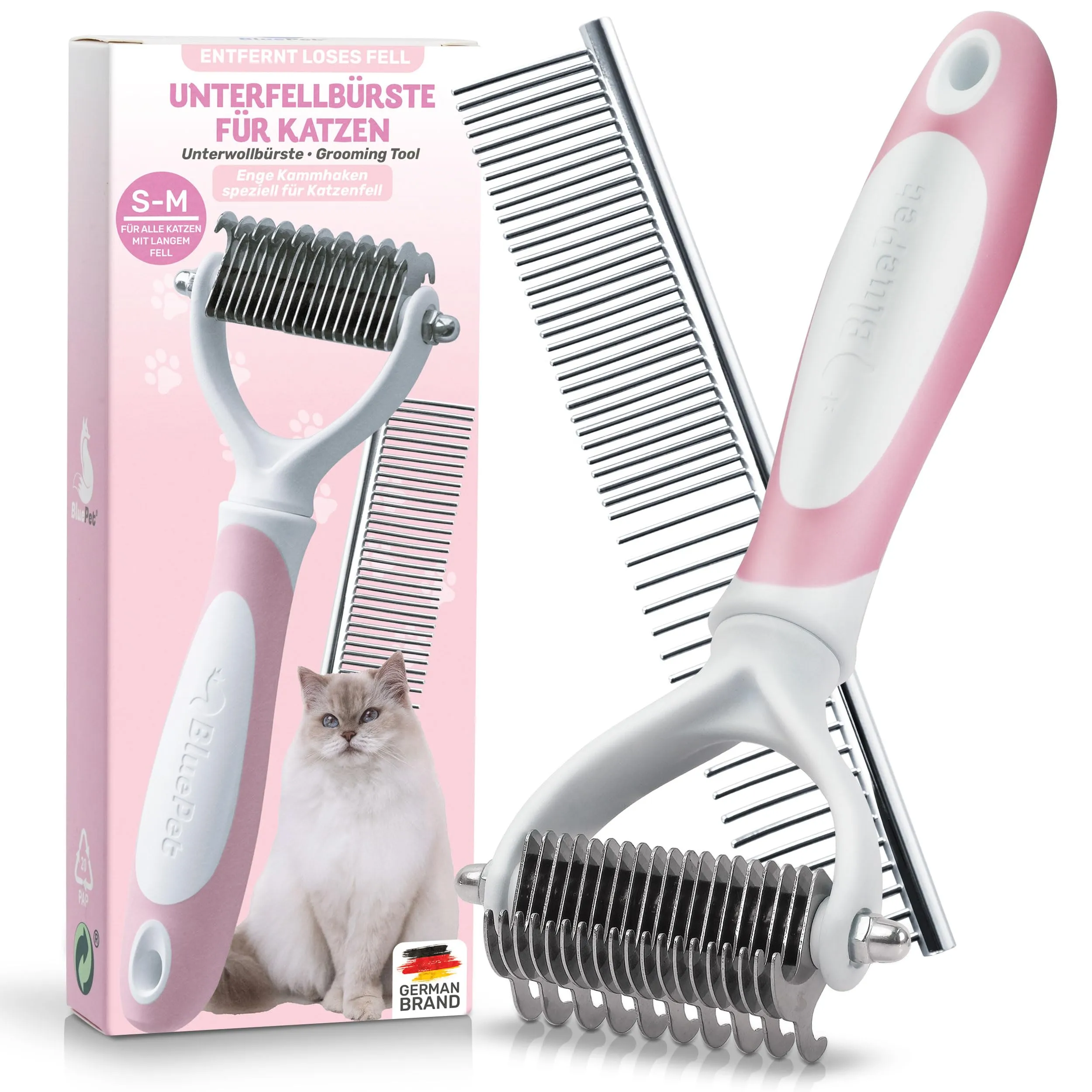 BluePet Spazzola per Gatti Pelo Lungo, Pettine Gatto, Cardatore Sottopelo - immagine 1