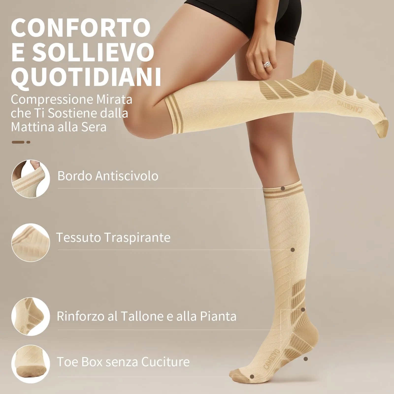CAMBIVO Calze Compressione Graduata Donna Uomo 3 Paia, Calze a Compressione Graduata 20-30mmHg, Calze Antitrombo Elastiche a Compressione, Gambaletti Calzini per Sportive, Vene Varicose, Aereo, Corsa - immagine 2