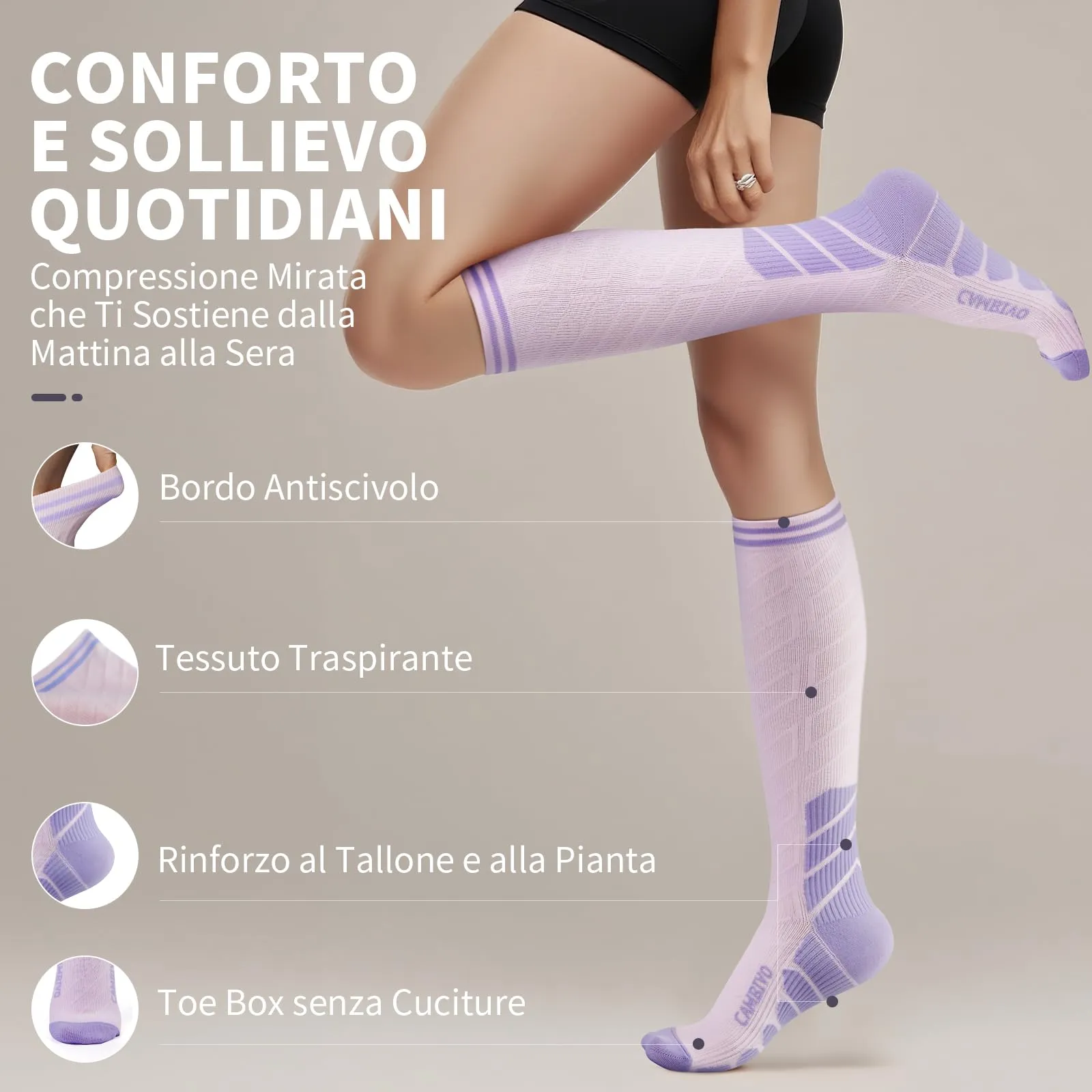 CAMBIVO Calze Compressione Graduata Donna Uomo 3 Paia, Calze a Compressione Graduata 20-30mmHg, Calze Antitrombo Elastiche a Compressione, Gambaletti Calzini per Sportive, Vene Varicose, Aereo, Corsa - immagine 2