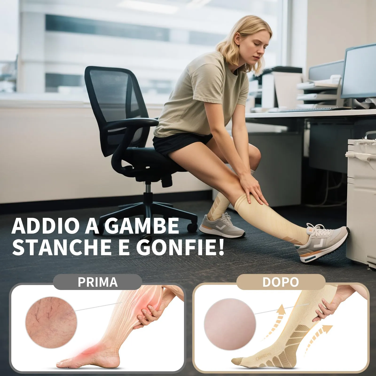 CAMBIVO Calze Compressione Graduata Donna Uomo 3 Paia, Calze a Compressione Graduata 20-30mmHg, Calze Antitrombo Elastiche a Compressione, Gambaletti Calzini per Sportive, Vene Varicose, Aereo, Corsa - immagine 6