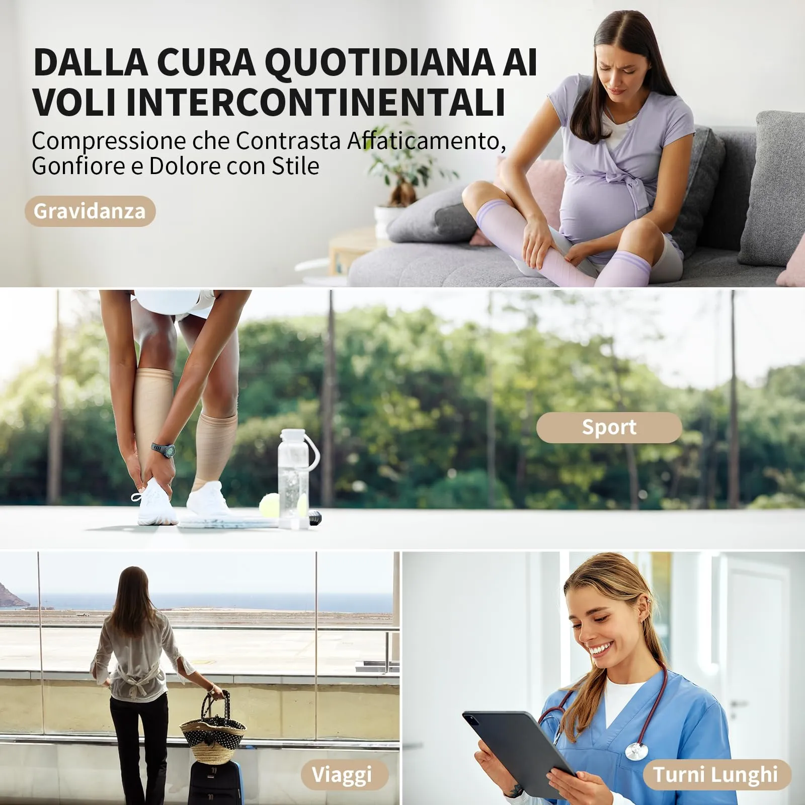 CAMBIVO Calze Compressione Graduata Donna Uomo 3 Paia, Calze a Compressione Graduata 20-30mmHg, Calze Antitrombo Elastiche a Compressione, Gambaletti Calzini per Sportive, Vene Varicose, Aereo, Corsa - immagine 7