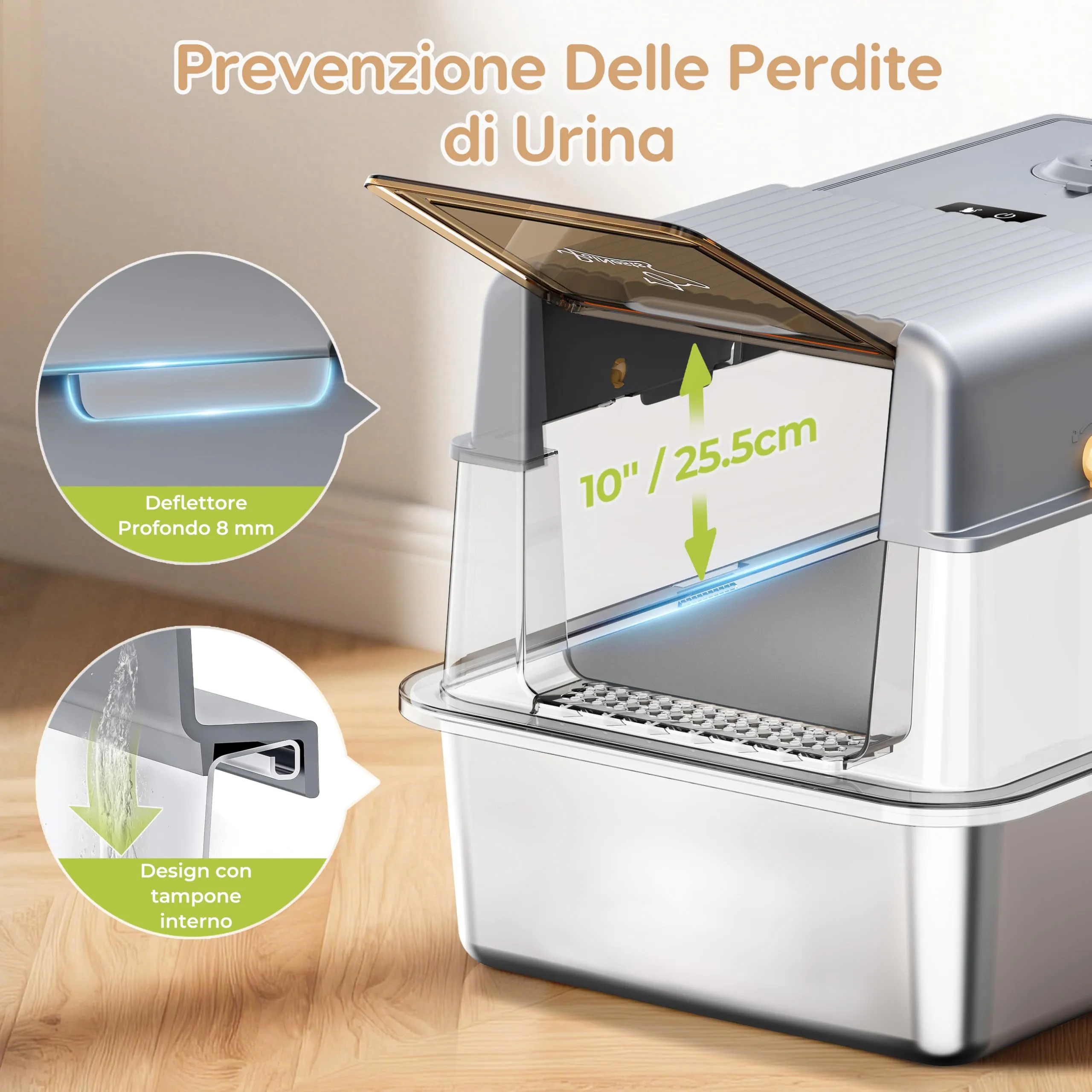 PalNests Lettiera Acciaio Inox per Gatti, Lettiera per Gatto XXL con Coperchio Ribaltabile a 105°, Lettiere in Metallo con Sistema di Aria Deodorizzazione, Lettiere Chiusa con Paletta e Tappetino - immagine 5