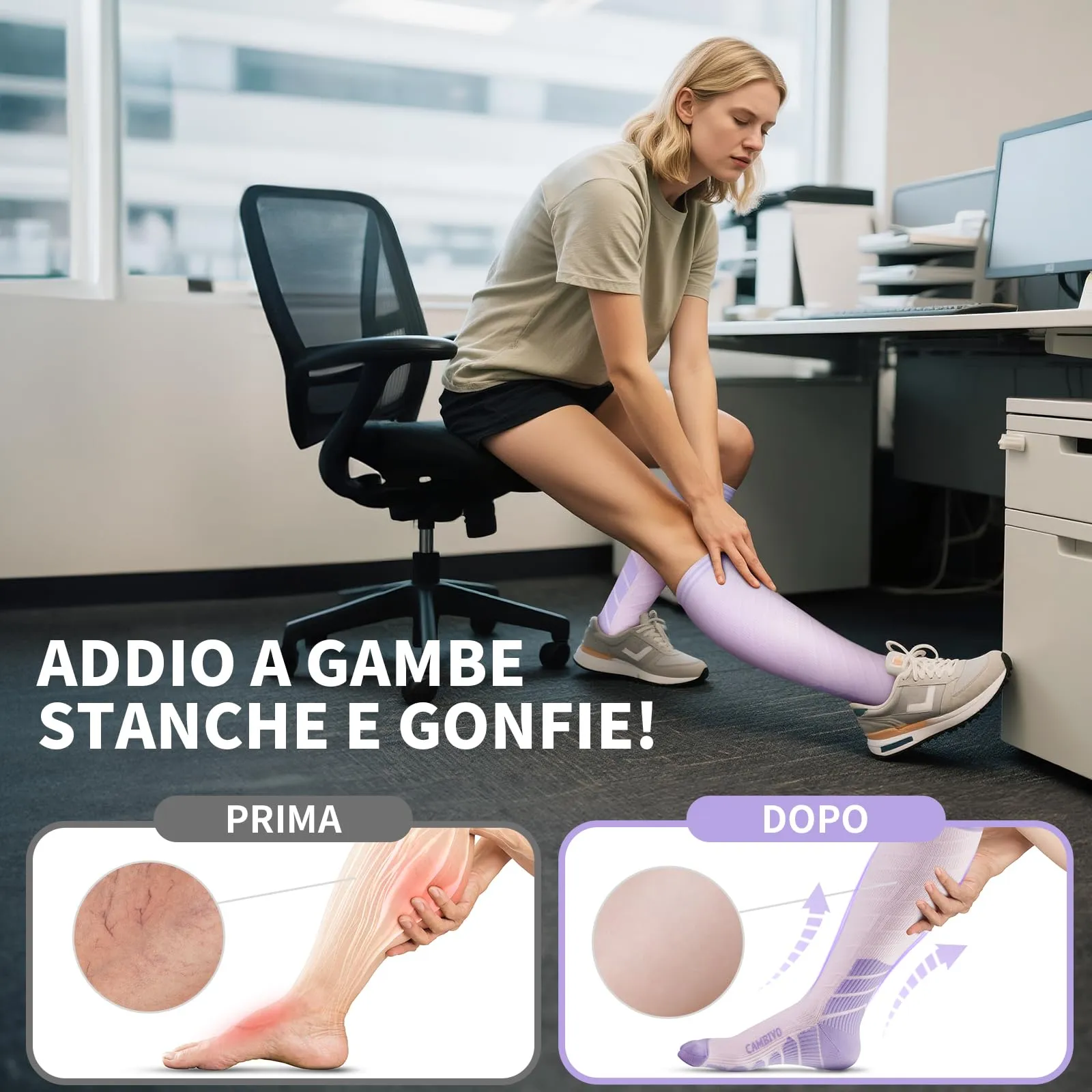 CAMBIVO Calze Compressione Graduata Donna Uomo 3 Paia, Calze a Compressione Graduata 20-30mmHg, Calze Antitrombo Elastiche a Compressione, Gambaletti Calzini per Sportive, Vene Varicose, Aereo, Corsa - immagine 6