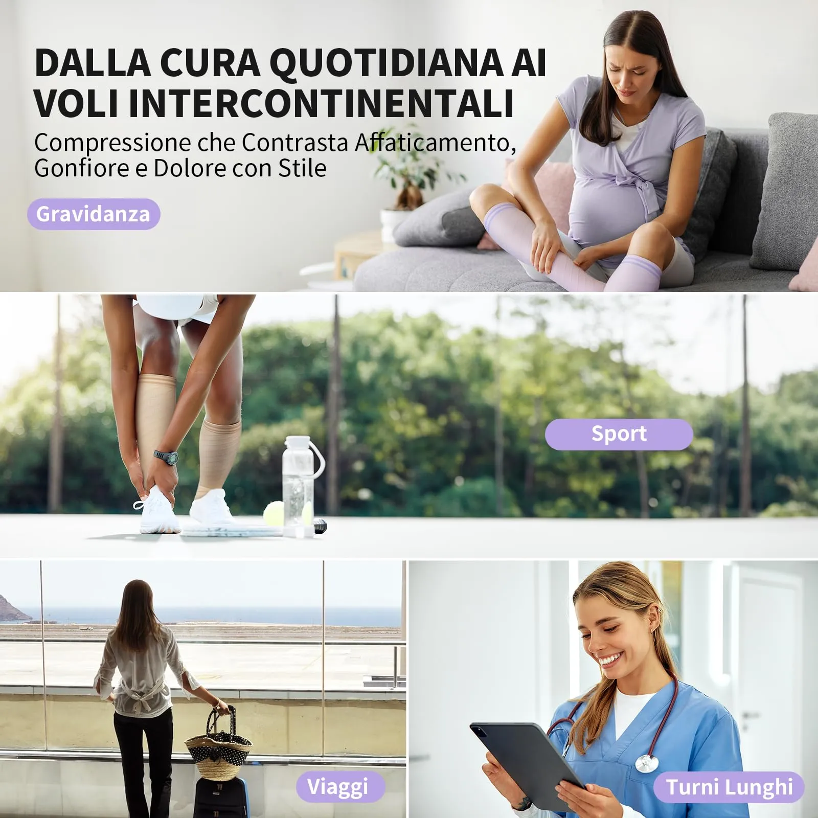 CAMBIVO Calze Compressione Graduata Donna Uomo 3 Paia, Calze a Compressione Graduata 20-30mmHg, Calze Antitrombo Elastiche a Compressione, Gambaletti Calzini per Sportive, Vene Varicose, Aereo, Corsa - immagine 7