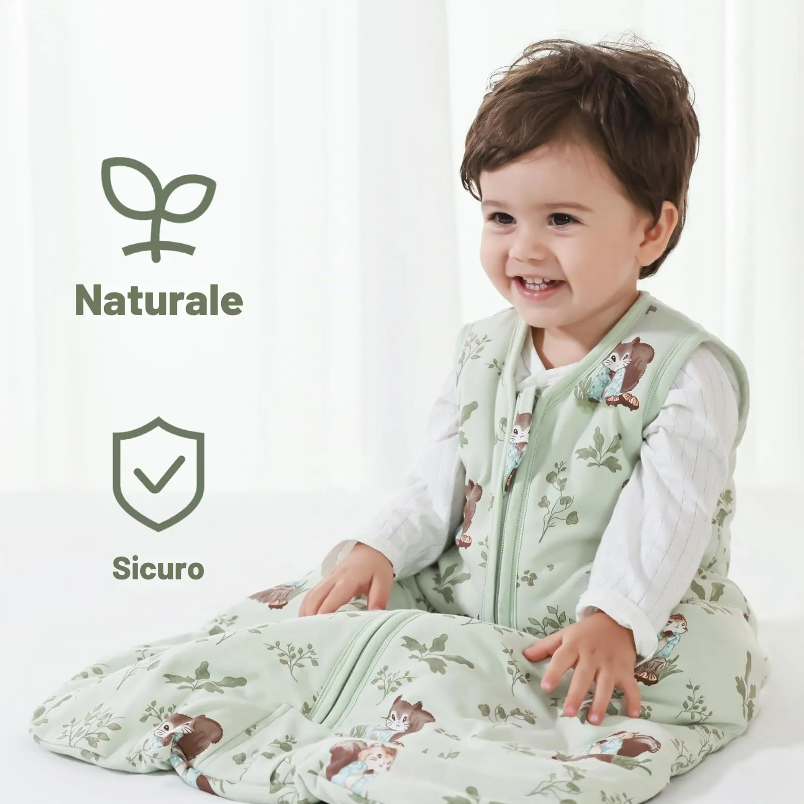 Mosebears Sacco nanna invernale per bambini, 2,5 tog,Cotone, per diverse misure dalla nascita all'età di 24 mesi(Green Animal,12-18 mesi) - immagine 2