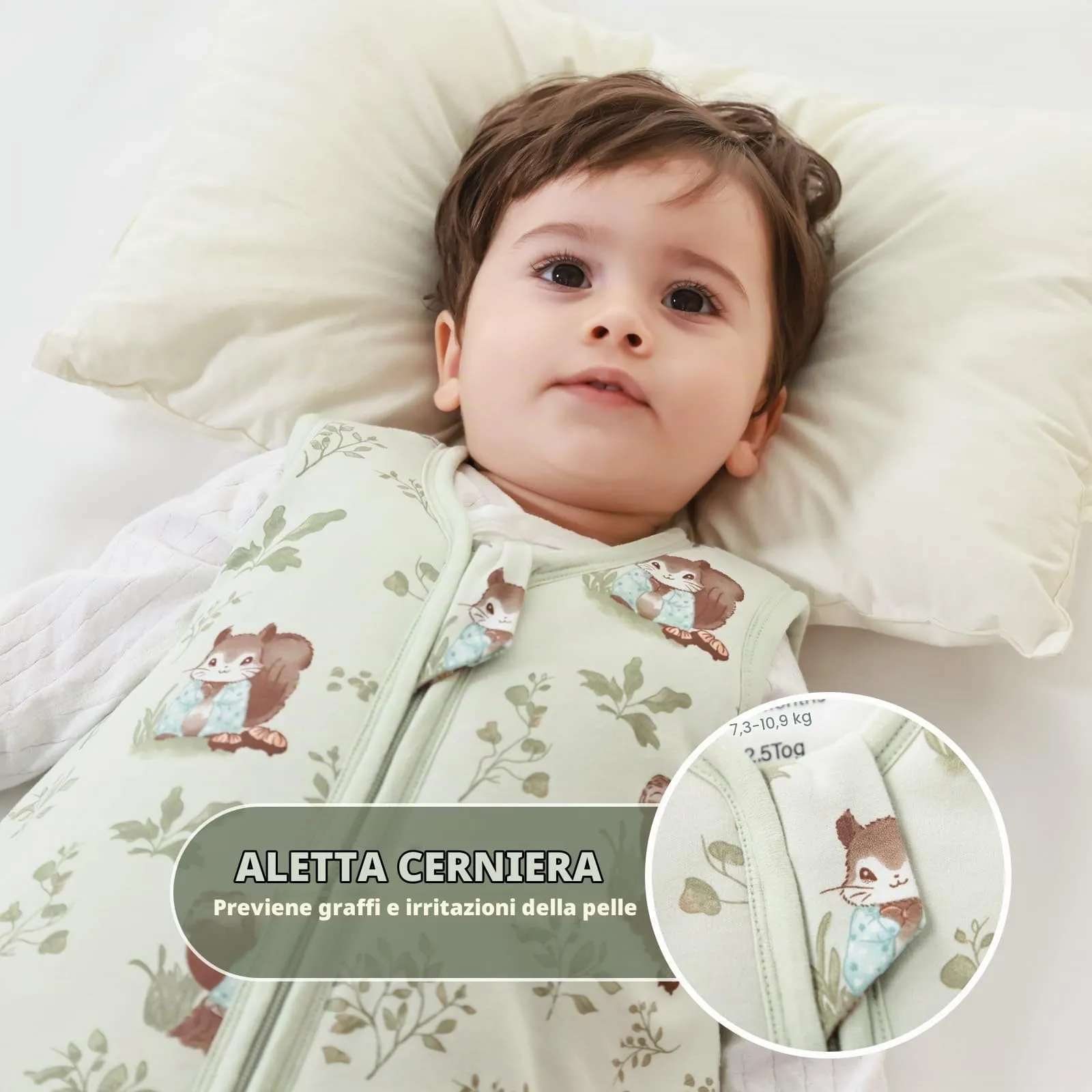Mosebears Sacco nanna invernale per bambini, 2,5 tog,Cotone, per diverse misure dalla nascita all'età di 24 mesi(Green Animal,12-18 mesi) - immagine 3