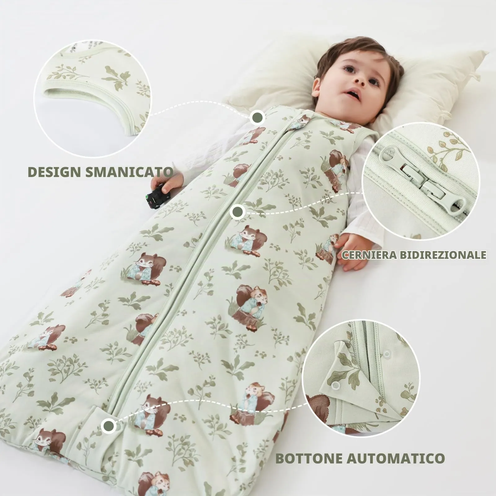 Mosebears Sacco nanna invernale per bambini, 2,5 tog,Cotone, per diverse misure dalla nascita all'età di 24 mesi(Green Animal,12-18 mesi) - immagine 4