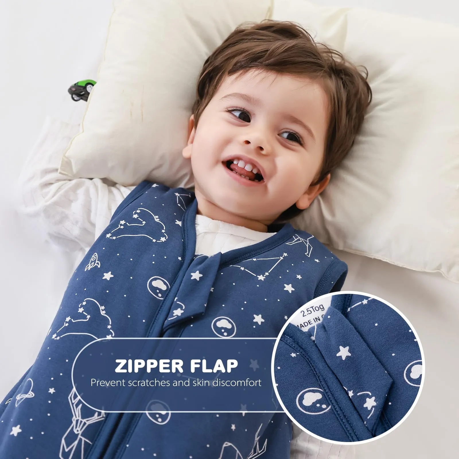 Mosebears Sacco nanna invernale per bambini, 2,5 tog,Cotone, per diverse misure dalla nascita all'età di 24 mesi(Navy Blue,0-6 mesi) - immagine 3