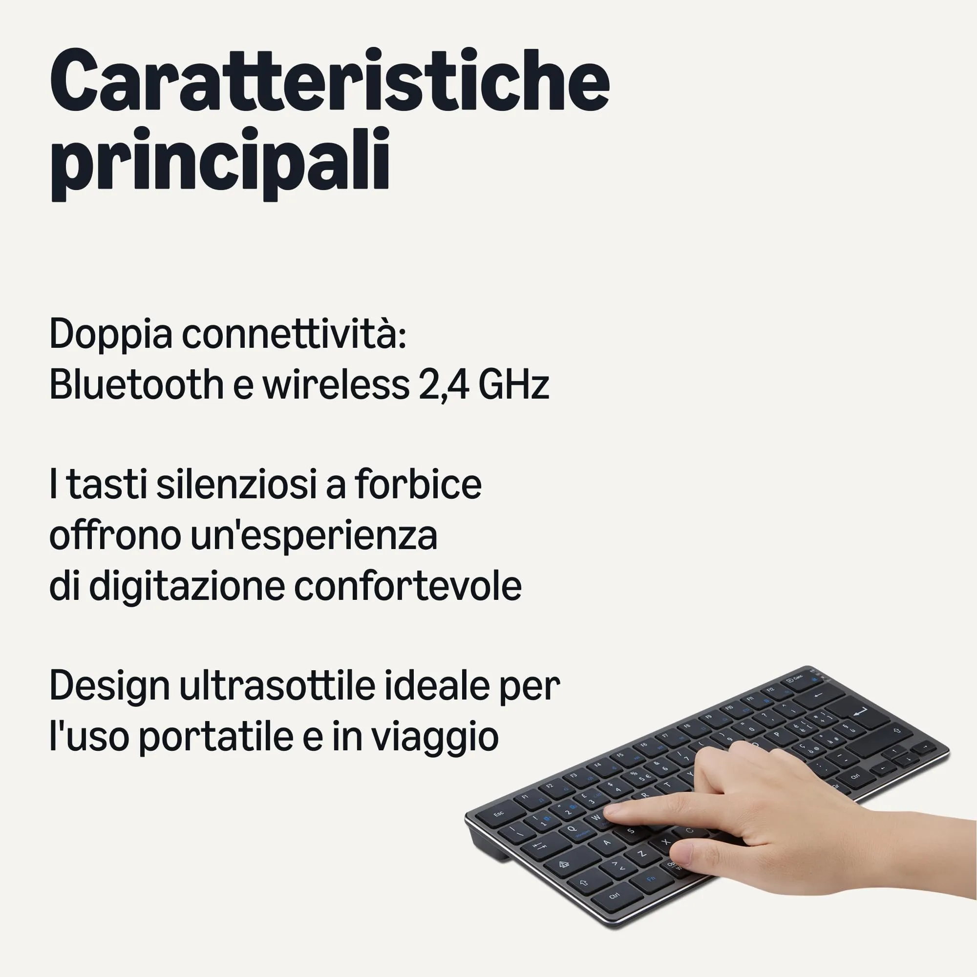 Amazon Basics Tastiera wireless per tablet, portatile, compatibile con PC, MacOS, laptop, smartphone, tablet - immagine 2