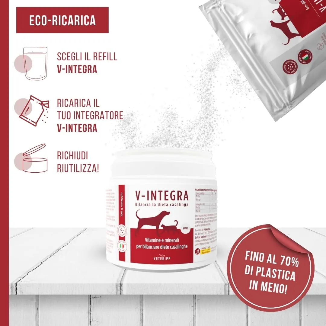 V-INTEGRA Epato 1kg ECO RICARICA, Integratore Vitamine e Minerali per Bilanciare Diete Casalinghe di Cani e Gatti che Richiedono una Restrizione di Rame, Multivitaminico Cane e Gatto Made in Italy - immagine 4