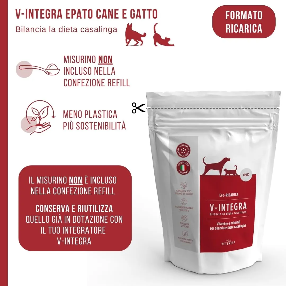 V-INTEGRA Epato 1kg ECO RICARICA, Integratore Vitamine e Minerali per Bilanciare Diete Casalinghe di Cani e Gatti che Richiedono una Restrizione di Rame, Multivitaminico Cane e Gatto Made in Italy - immagine 5