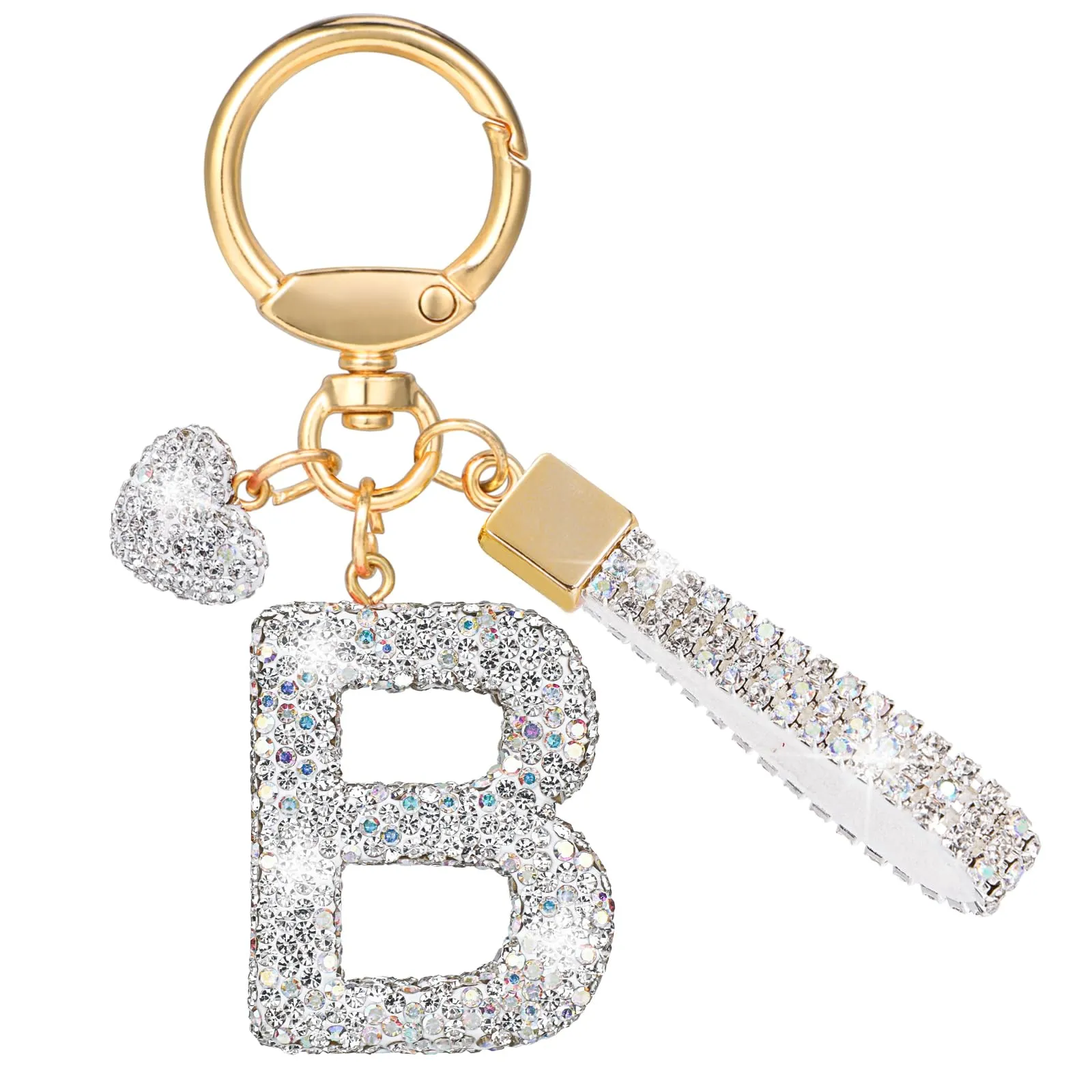 MWOOT Cristalli Lettera Portachiavi, Carini Keyring Ciondoli con Nome, Iniziale Anelli Portachiavi Donna, Casa Nuova Accessori Macchina Auto Keychain Regalo Amica Compleanno(B) - immagine 1