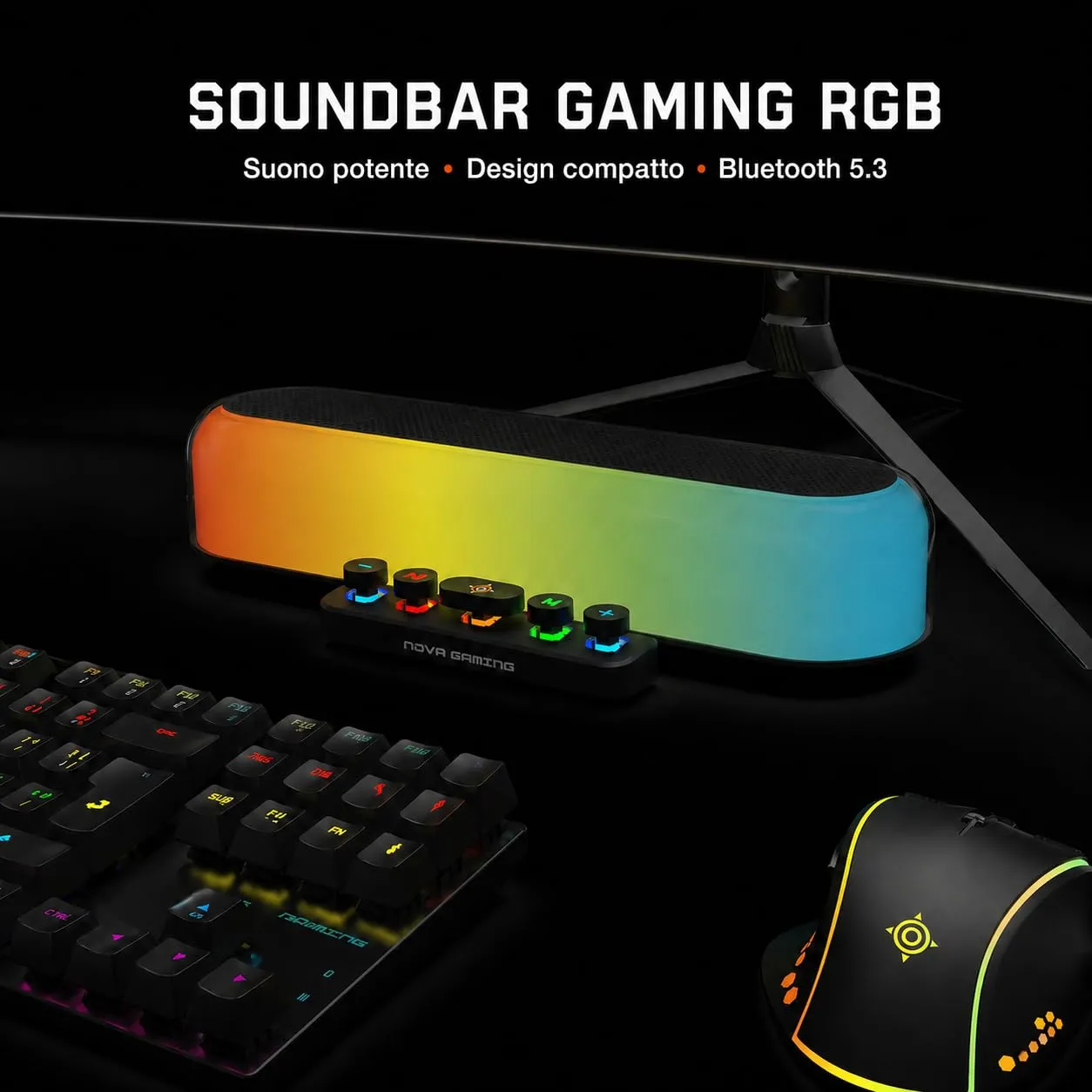Nova Gaming URSAE - Barra di Suono Gaming RGB Bluetooth 5.3 - Altoparlante PC Stereo 10W, Suono Potente, Design Compatto - Connessione USB/Jack/Micro-SD - PC, Console, Smartphone, Senza Fili - immagine 3