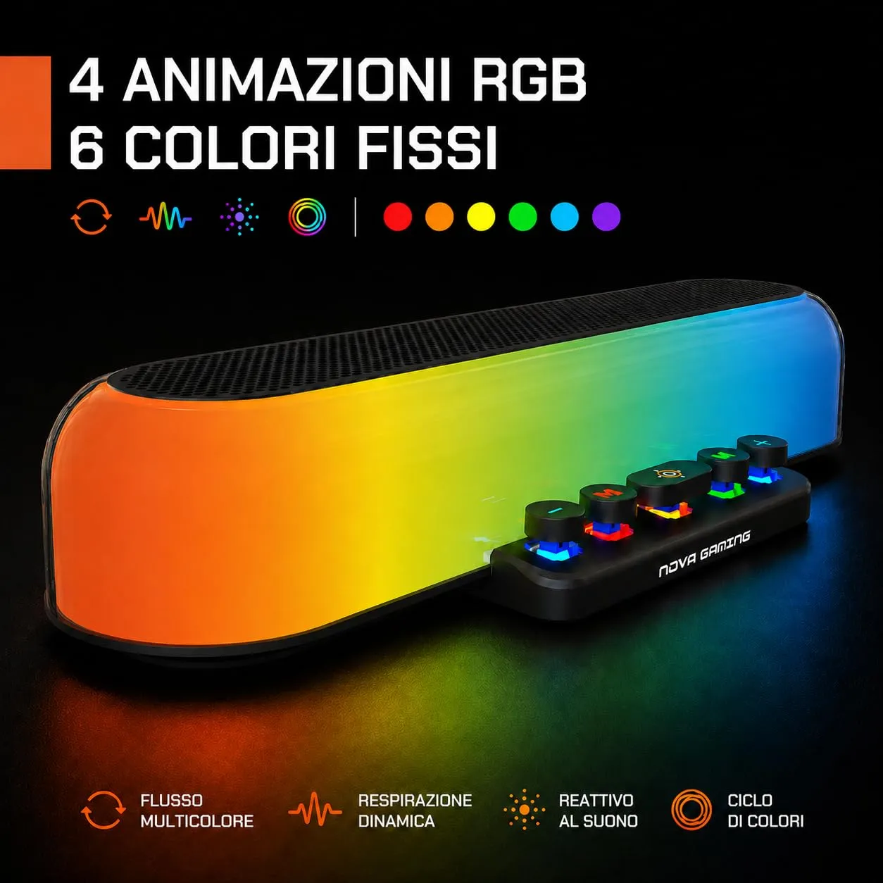 Nova Gaming URSAE - Barra di Suono Gaming RGB Bluetooth 5.3 - Altoparlante PC Stereo 10W, Suono Potente, Design Compatto - Connessione USB/Jack/Micro-SD - PC, Console, Smartphone, Senza Fili - immagine 6