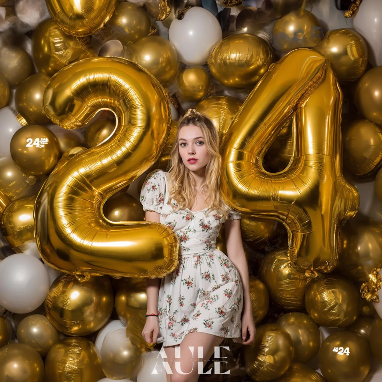 AULE Palloncino Numero 24 Oro: Grande 101 cm Palloncini 24 Anni Compleanno - immagine 4