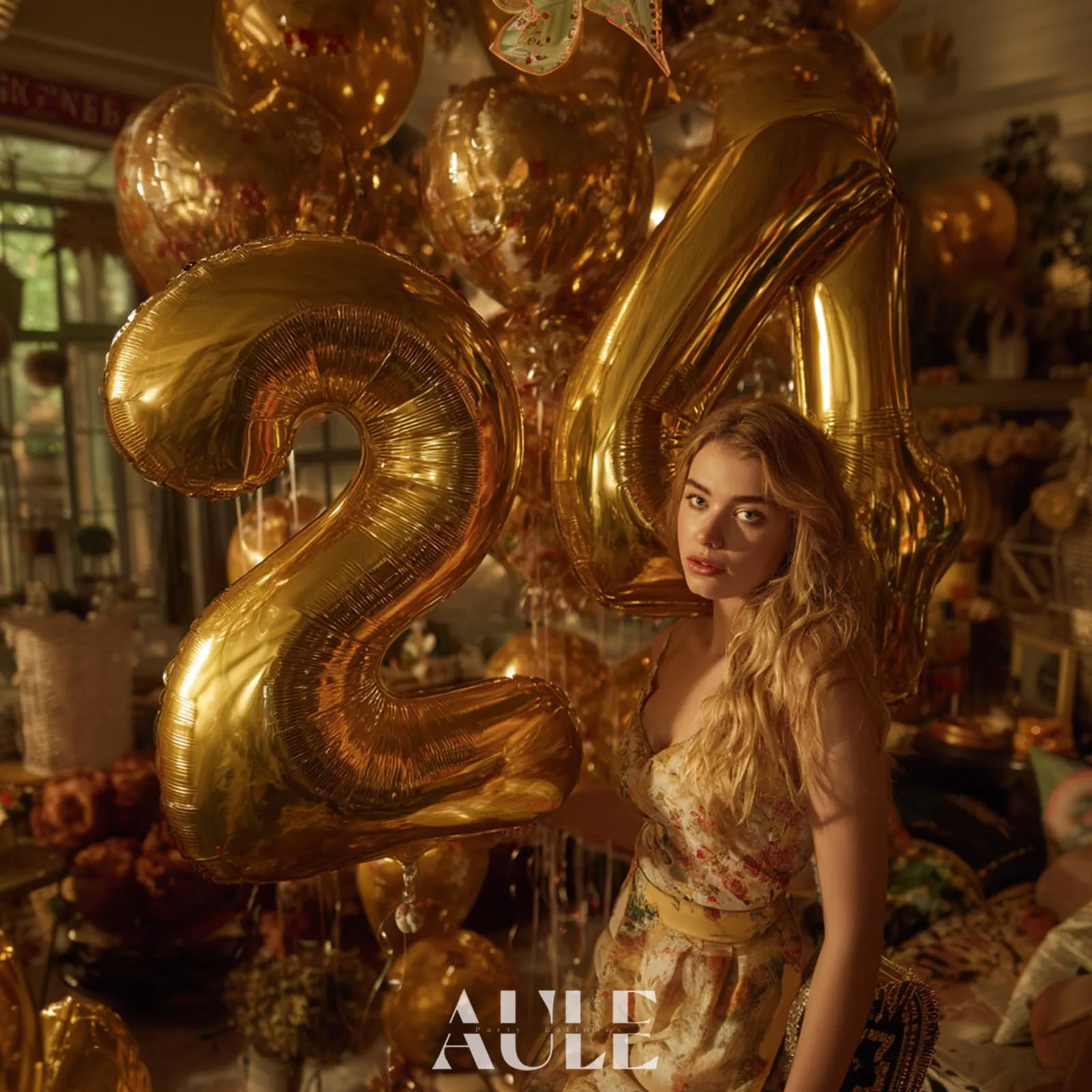 AULE Palloncino Numero 24 Oro: Grande 101 cm Palloncini 24 Anni Compleanno - immagine 6