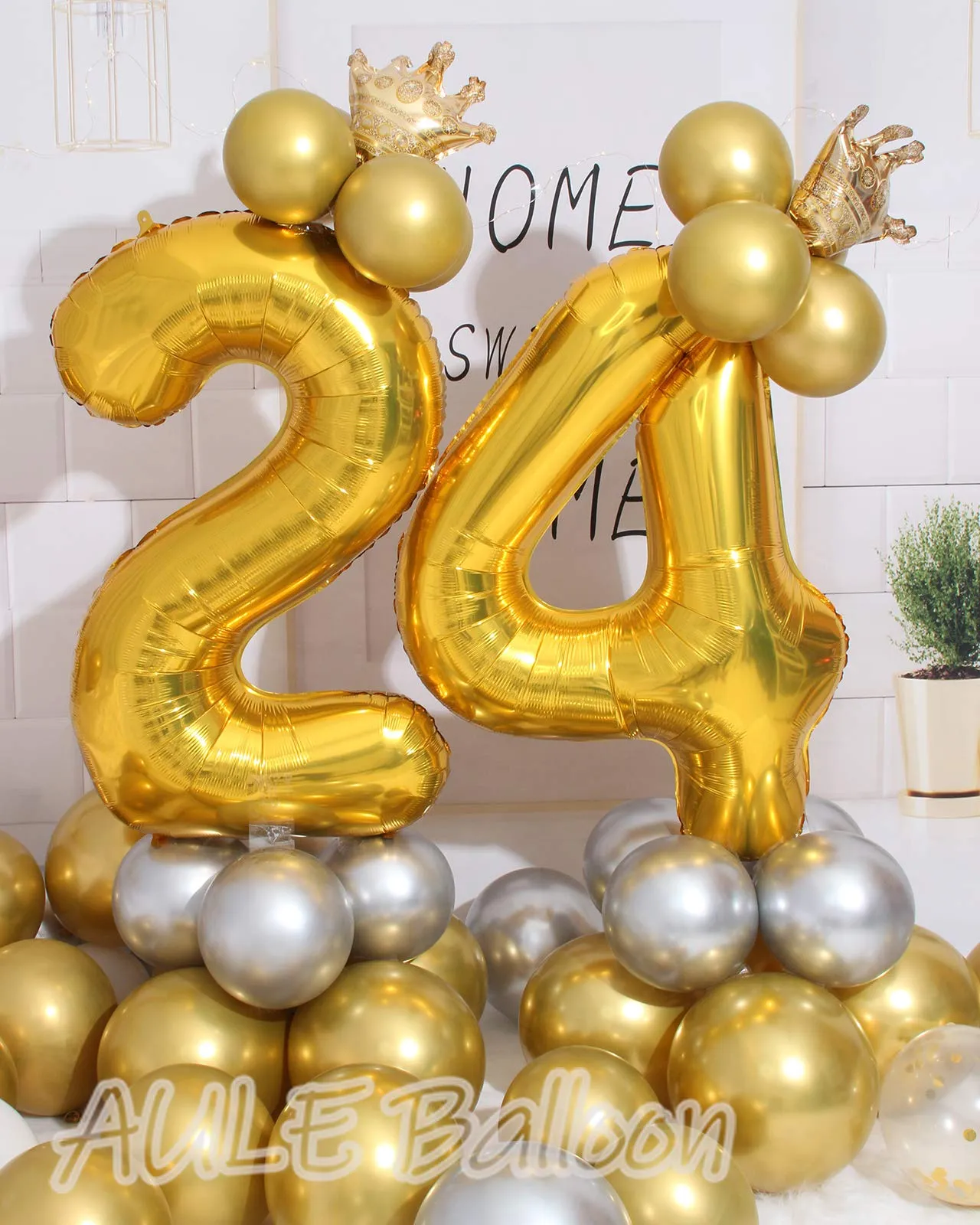 AULE Palloncino Numero 24 Oro: Grande 101 cm Palloncini 24 Anni Compleanno - immagine 8