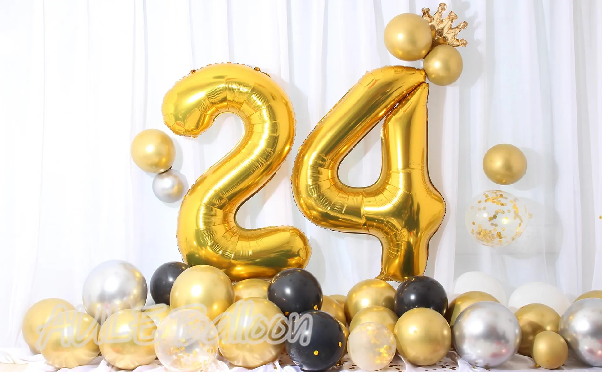 AULE Palloncino Numero 24 Oro: Grande 101 cm Palloncini 24 Anni Compleanno - immagine 9