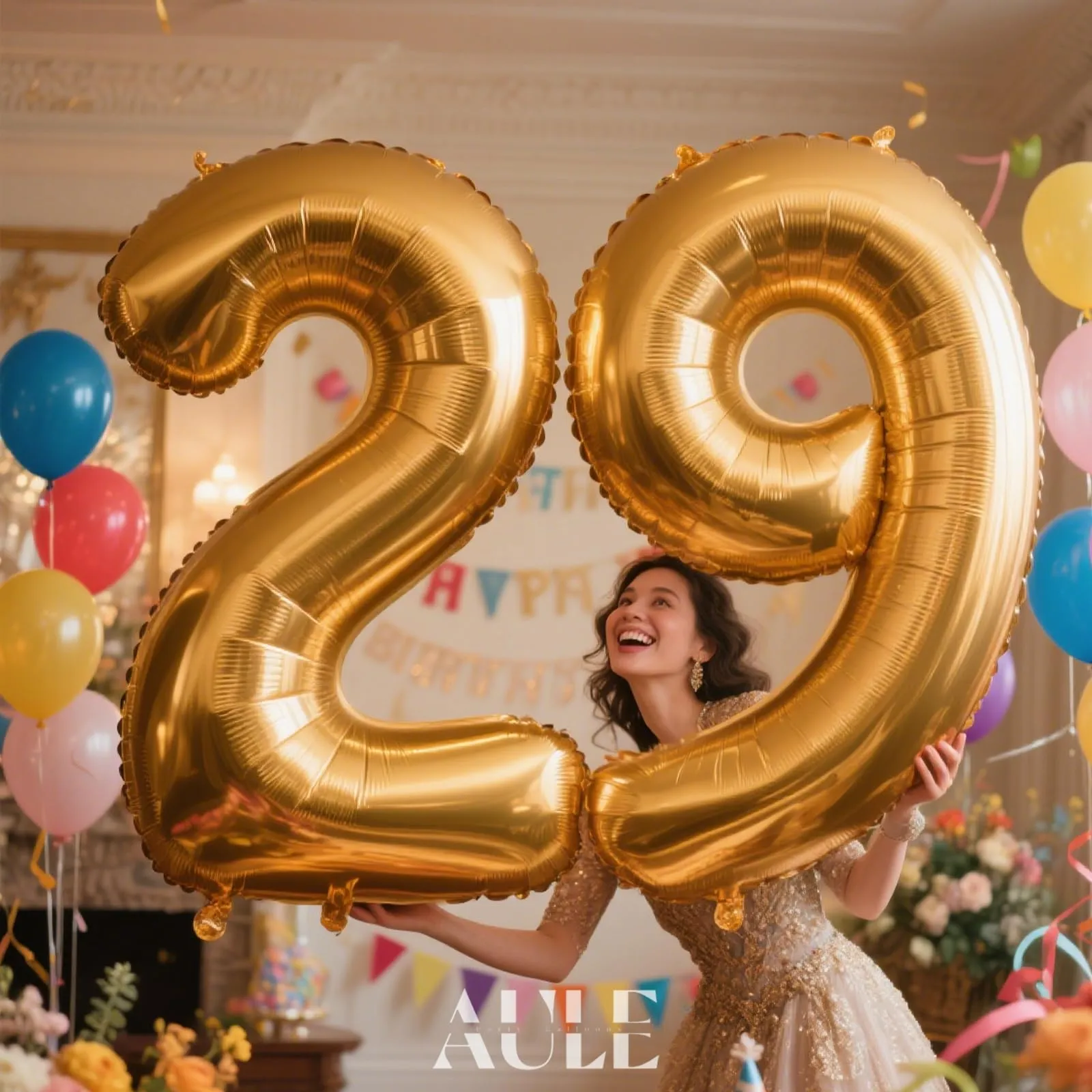 AULE Palloncino Numero 29 Oro: Grande 101 cm Palloncini 29 Anni Compleanno - immagine 4