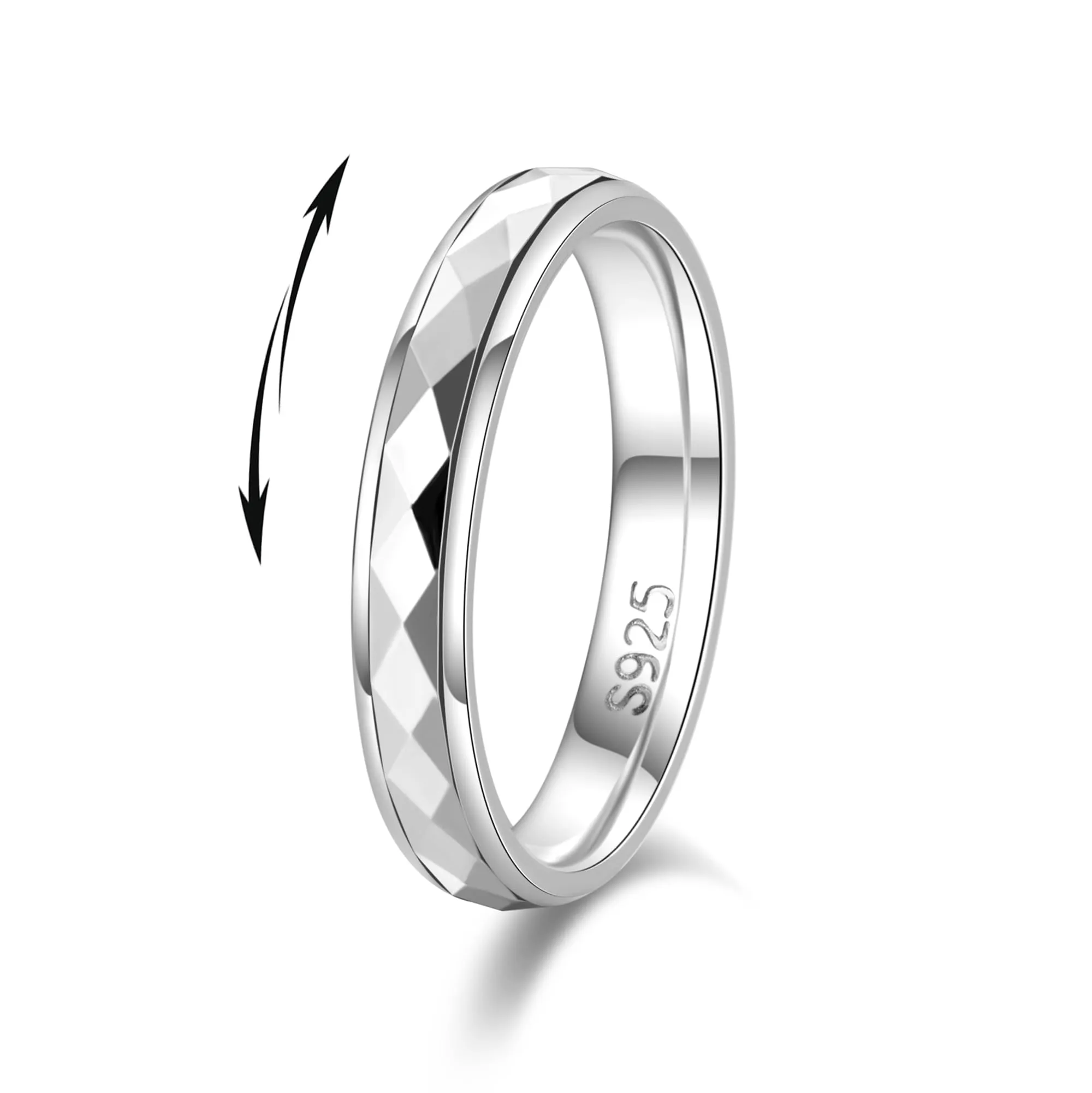 LOFITOR Anello Anti Stress 925 Argento, Larghezza 4mm Spinner Sabbiatura a Rombo, Gioiello per Ansia Uomo Donna Rombo 60 - immagine 1