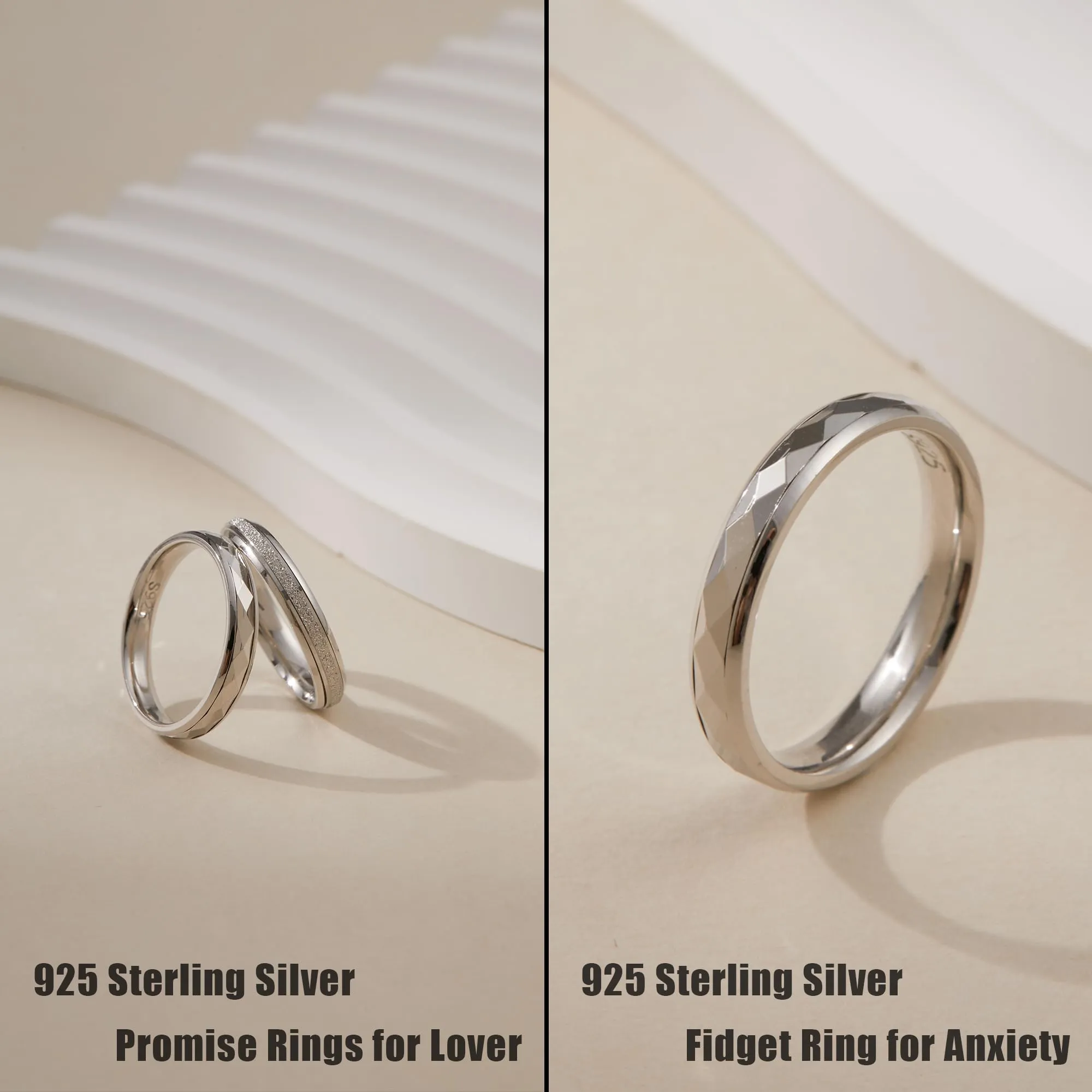 LOFITOR Anello Anti Stress 925 Argento, Larghezza 4mm Spinner Sabbiatura a Rombo, Gioiello per Ansia Uomo Donna Rombo 60 - immagine 3