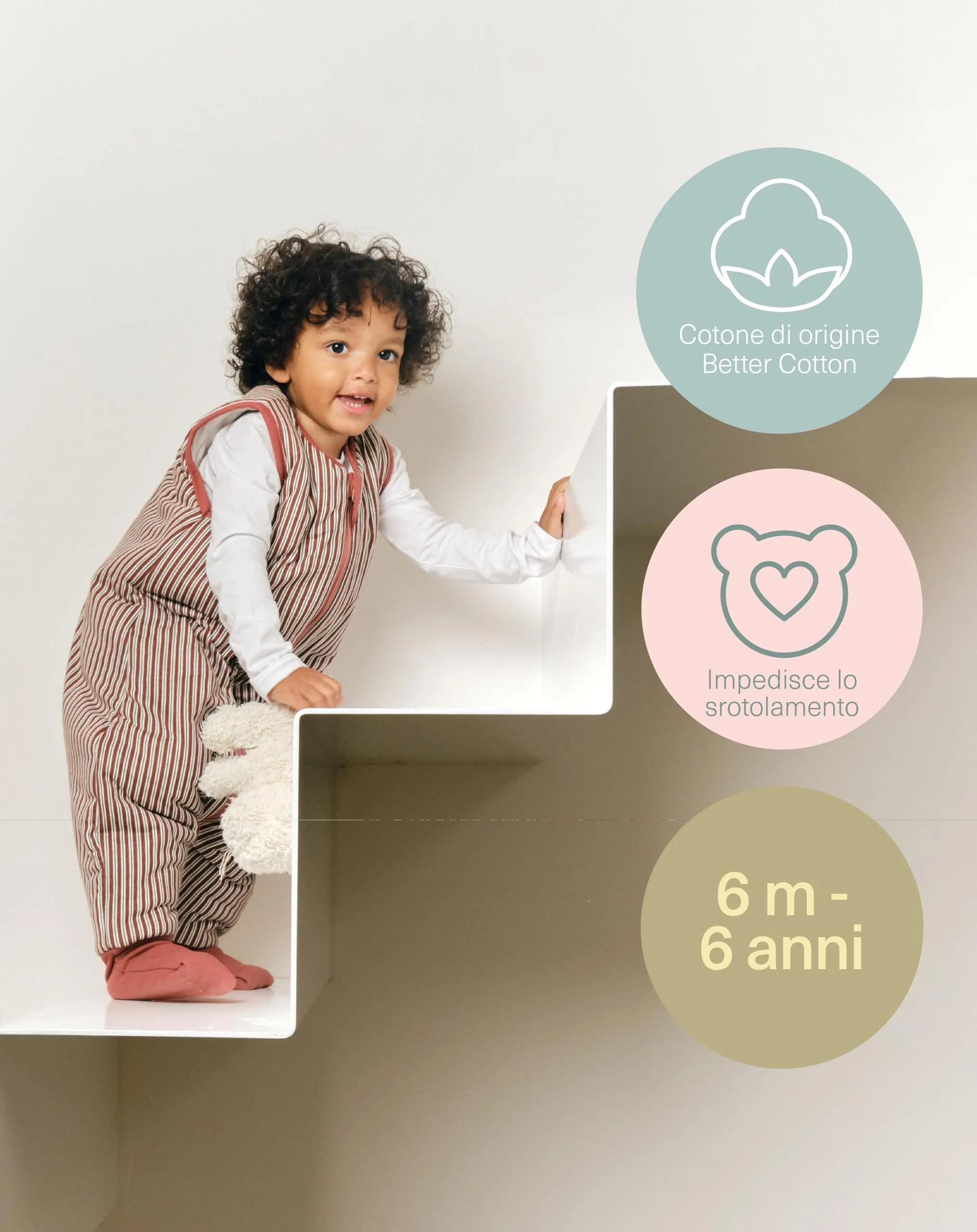 molis&co - Sacco Nanna con piedini e calzini - Sacco nanna invernale per Bambini - Sacchi Nanna 2.5 tog con piedini - 100% Cotone (Oeko-TEX 100) (Burgundy Stripes, 3 anni) - immagine 5