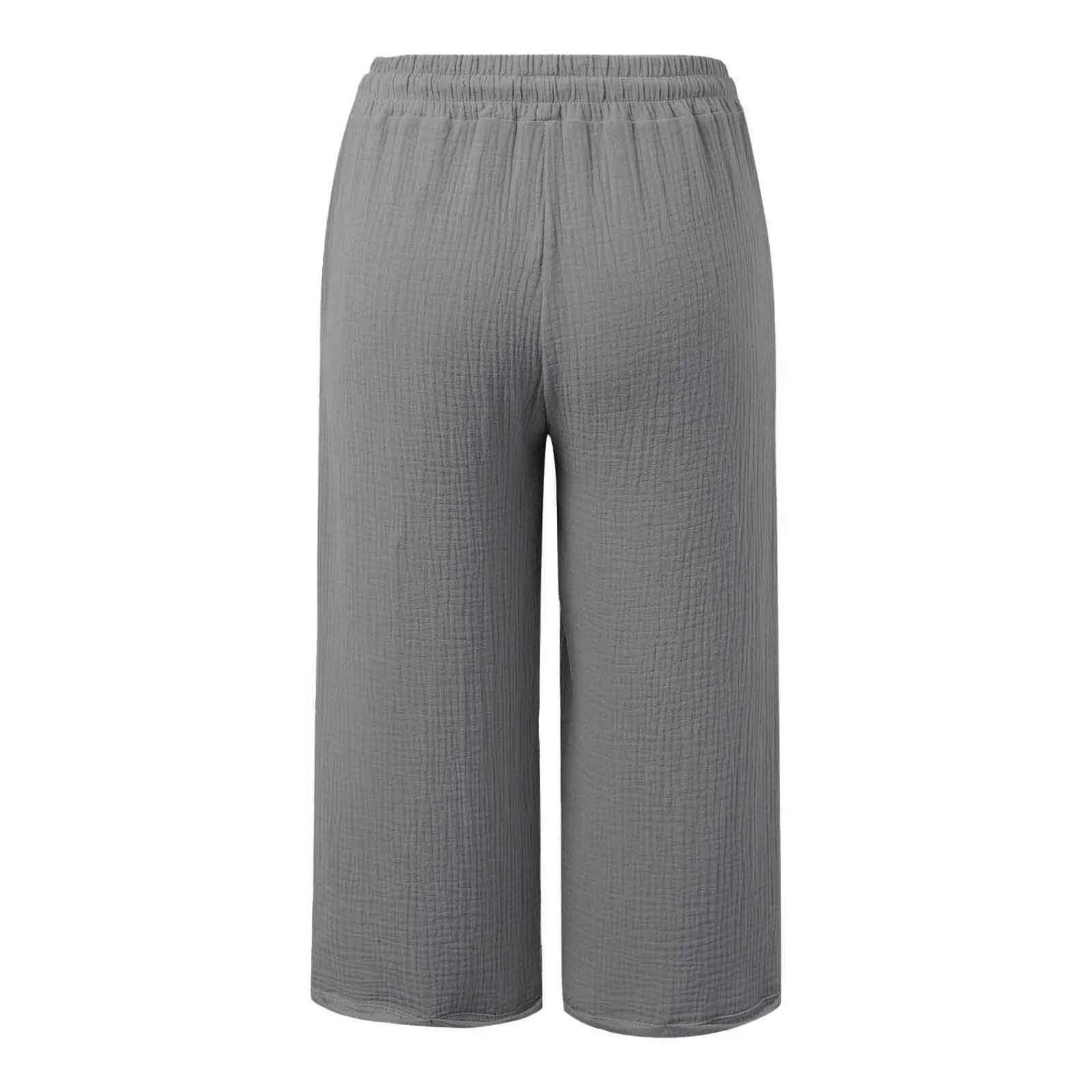 Generico Pantaloni Lino Donna Capri,Pantaloni 3/4 Donna Estivi Vita Alta Larghi Leggeri Pinocchietto Tinta Unita Elastico in Vita Coulisse Jogging Yoga Pantaloncini Sportivi Casual con Tasca - immagine 6