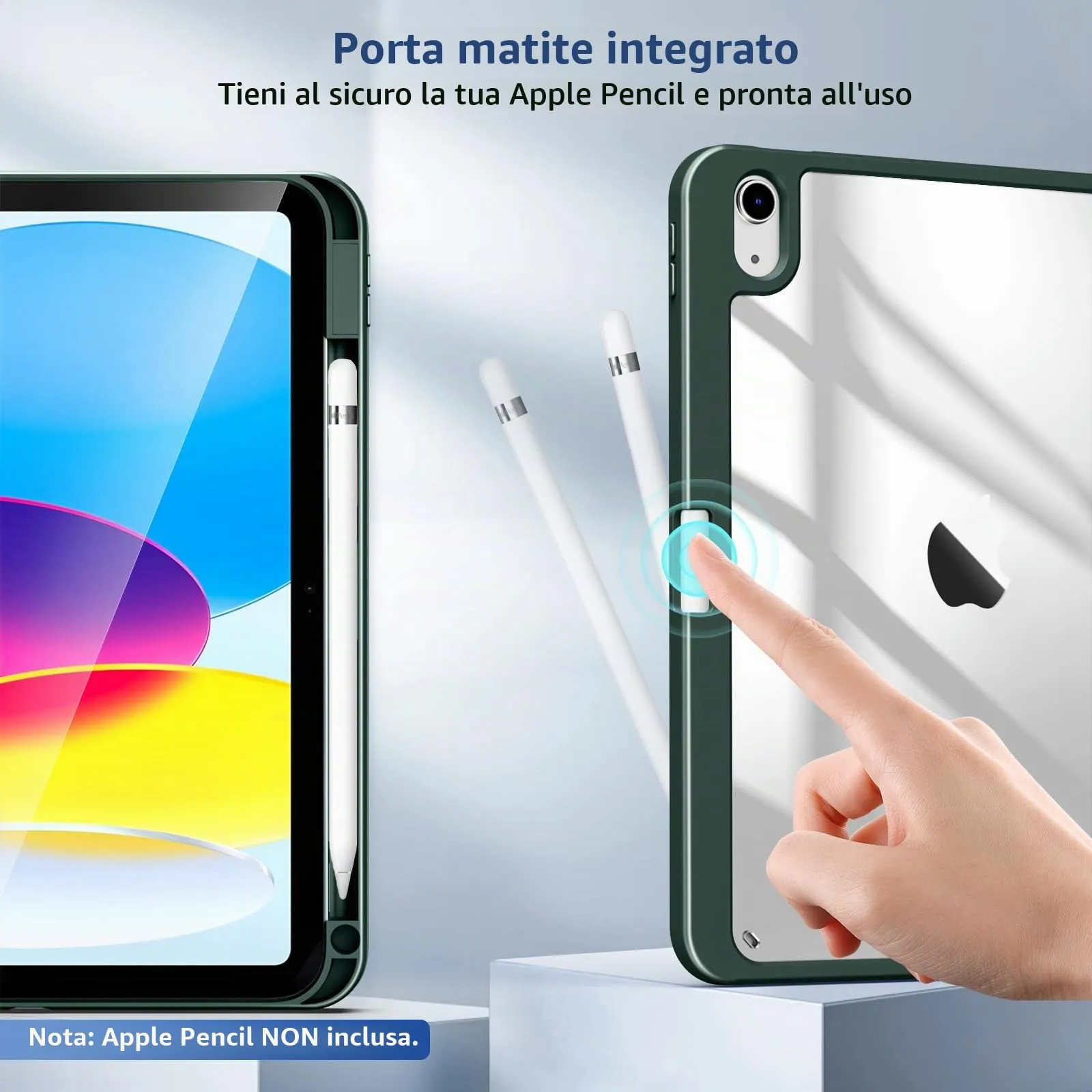 TiMOVO Cover per iPad A16 11. Gen 11"&10. Gen 10,9", Verde notte - immagine 4