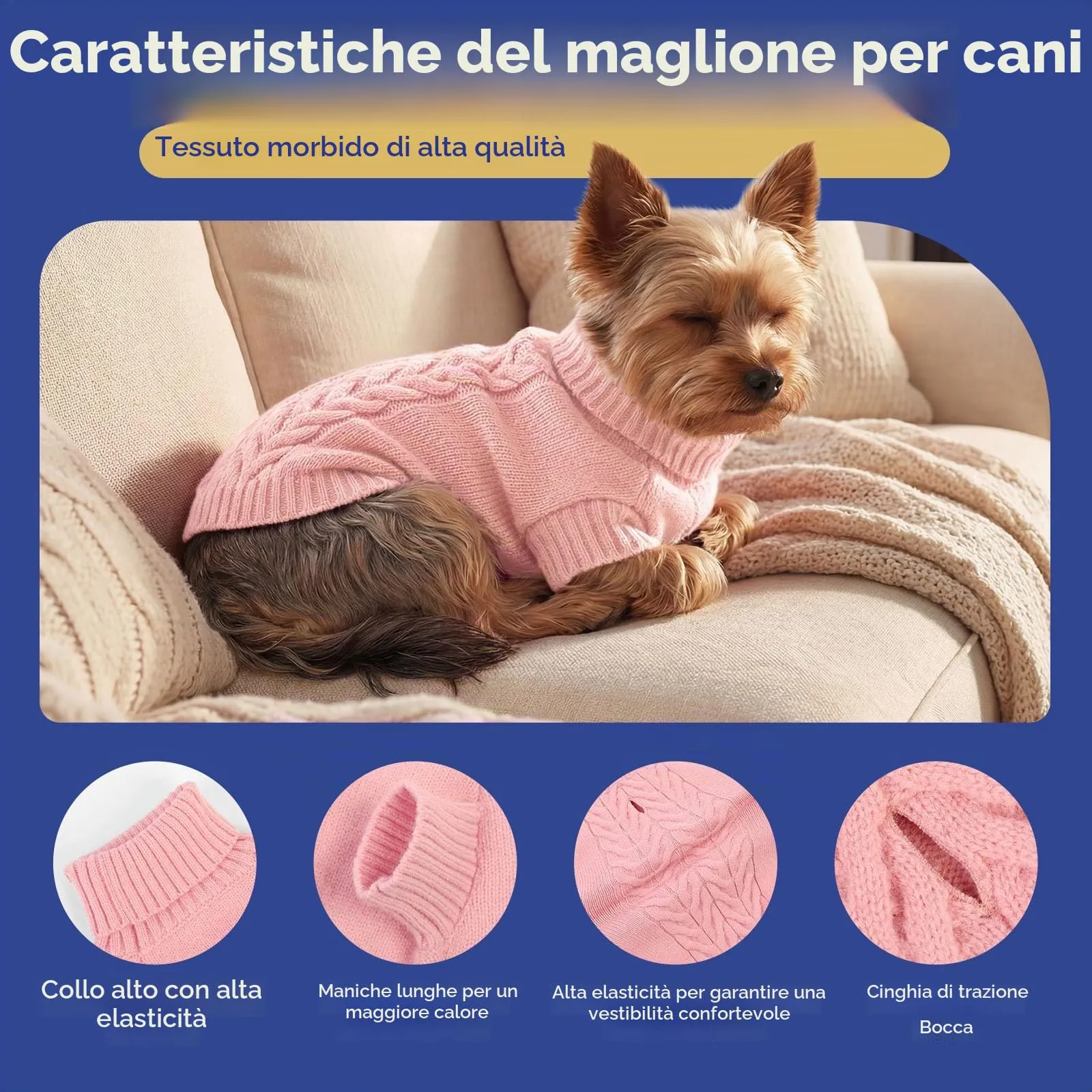 ASENKU Maglione Invernale Cane M Taglia Media, Maglioncino per Cani Treccia Collo Alto con Foro Guinzaglio per Barboncino Beagle Cocker Spaniel, Abbigliamento Caldo per Escursioni Invernali - immagine 3