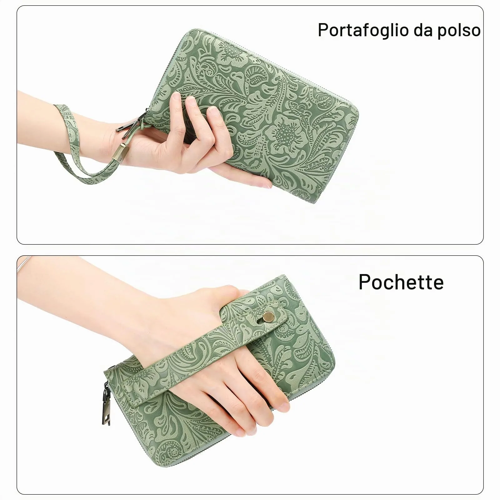 GOIACII Portafoglio Donna Grande in Vegan Pelle con Blocco RFID Portamonete Formato lungo Doppia Cerniera con 24 Scomparti per Carte di Credito - immagine 2