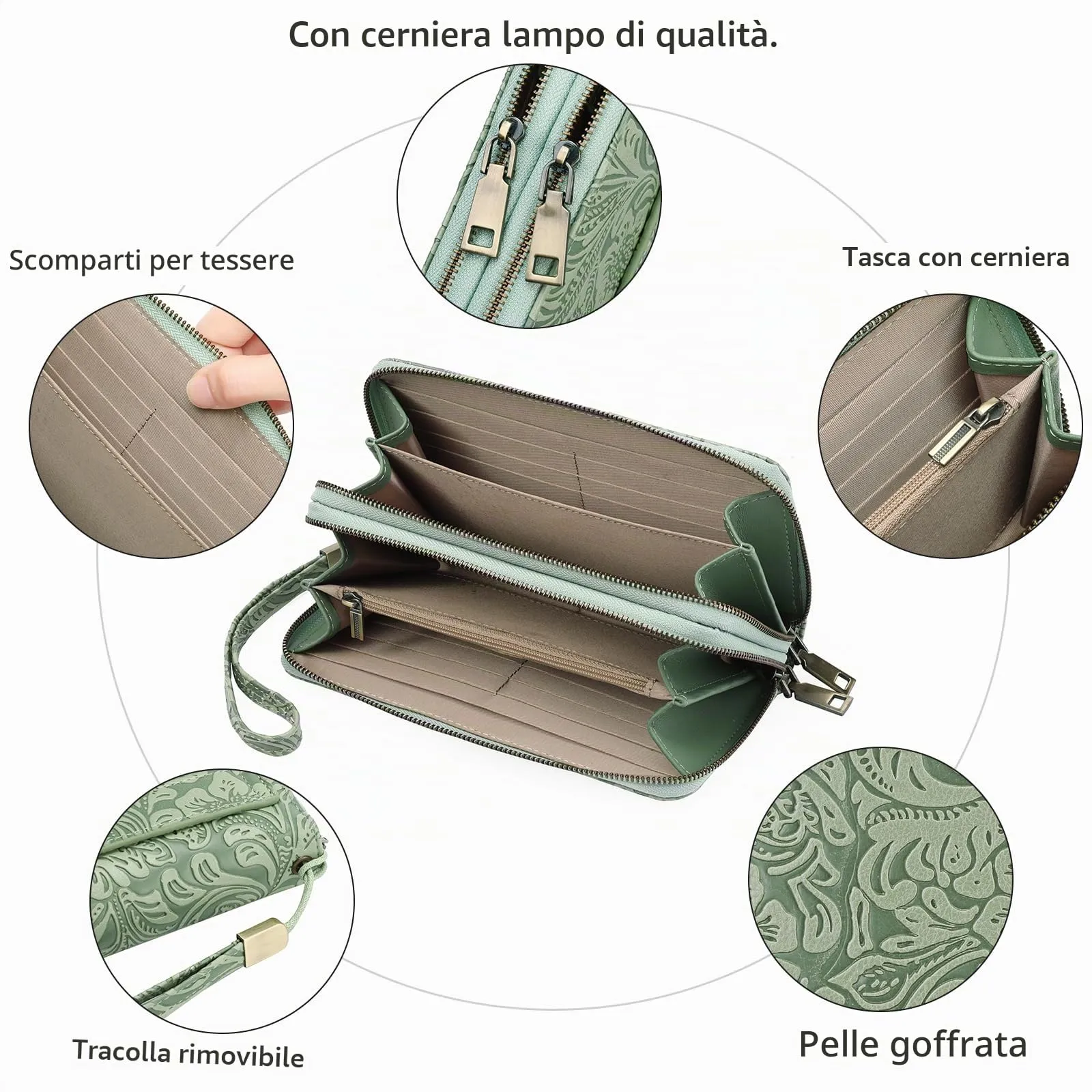 GOIACII Portafoglio Donna Grande in Vegan Pelle con Blocco RFID Portamonete Formato lungo Doppia Cerniera con 24 Scomparti per Carte di Credito - immagine 6
