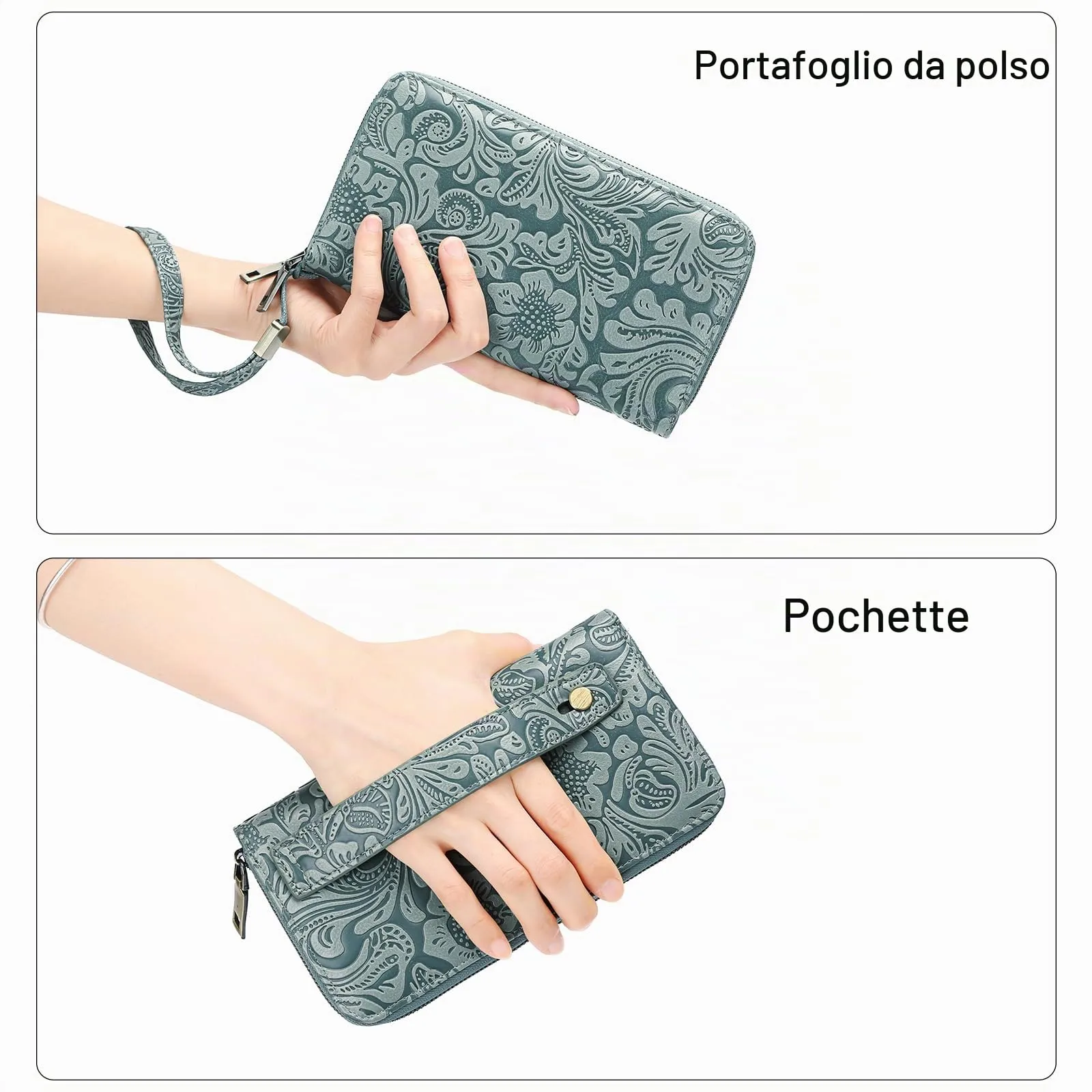 GOIACII Portafoglio Donna Grande in Vegan Pelle con Blocco RFID Portamonete Formato lungo Doppia Cerniera con 24 Scomparti per Carte di Credito - immagine 2