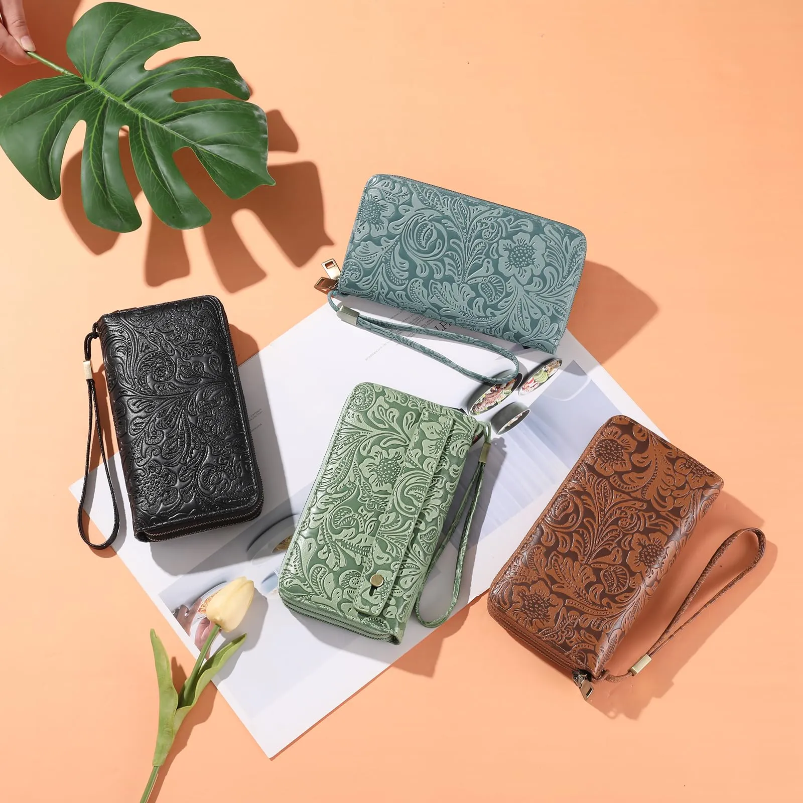GOIACII Portafoglio Donna Grande in Vegan Pelle con Blocco RFID Portamonete Formato lungo Doppia Cerniera con 24 Scomparti per Carte di Credito - immagine 3