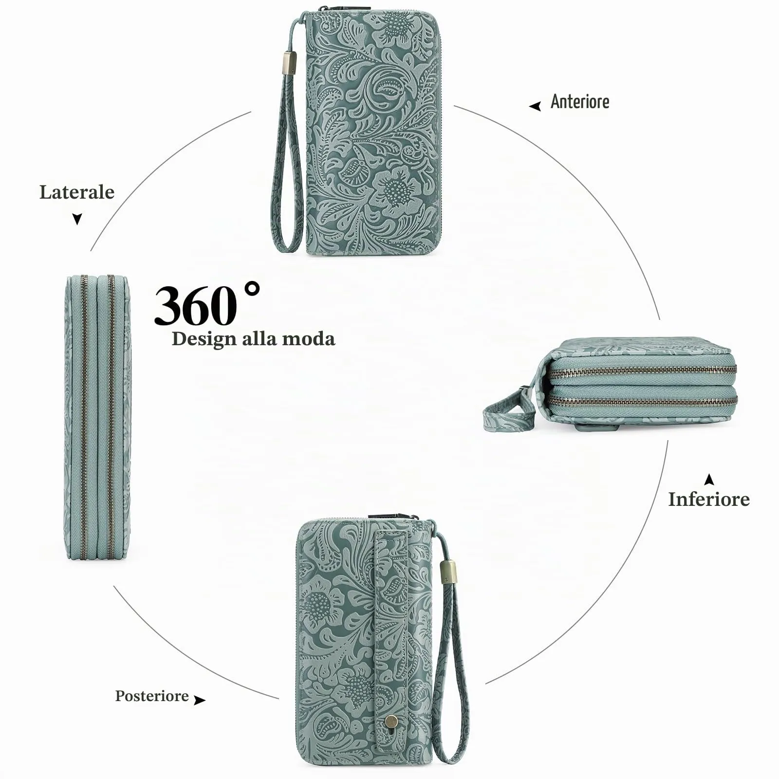 GOIACII Portafoglio Donna Grande in Vegan Pelle con Blocco RFID Portamonete Formato lungo Doppia Cerniera con 24 Scomparti per Carte di Credito - immagine 9
