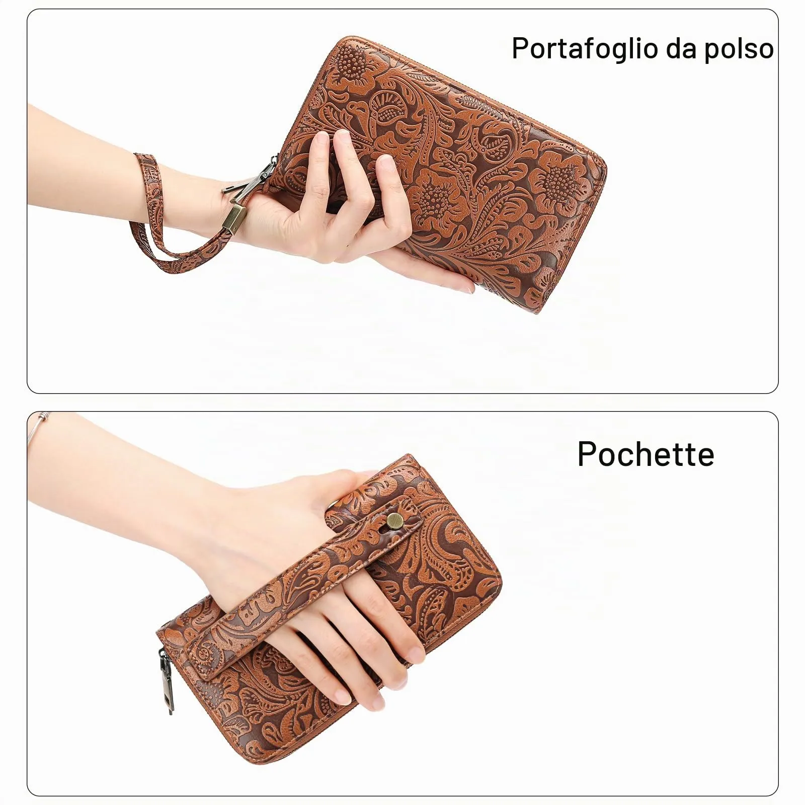 GOIACII Portafoglio Donna Grande in Vegan Pelle con Blocco RFID Portamonete Formato lungo Doppia Cerniera con 24 Scomparti per Carte di Credito - immagine 2