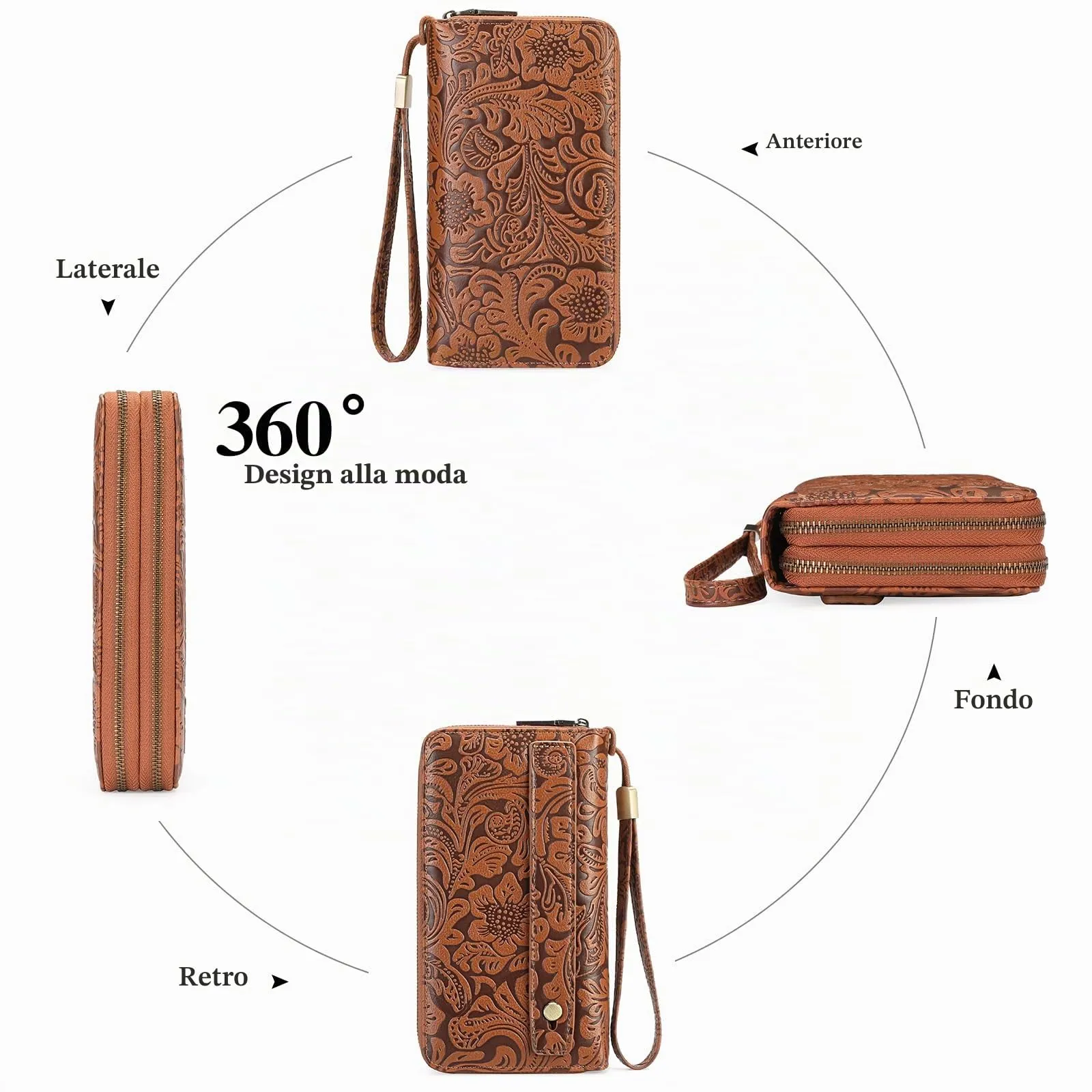 GOIACII Portafoglio Donna Grande in Vegan Pelle con Blocco RFID Portamonete Formato lungo Doppia Cerniera con 24 Scomparti per Carte di Credito - immagine 8
