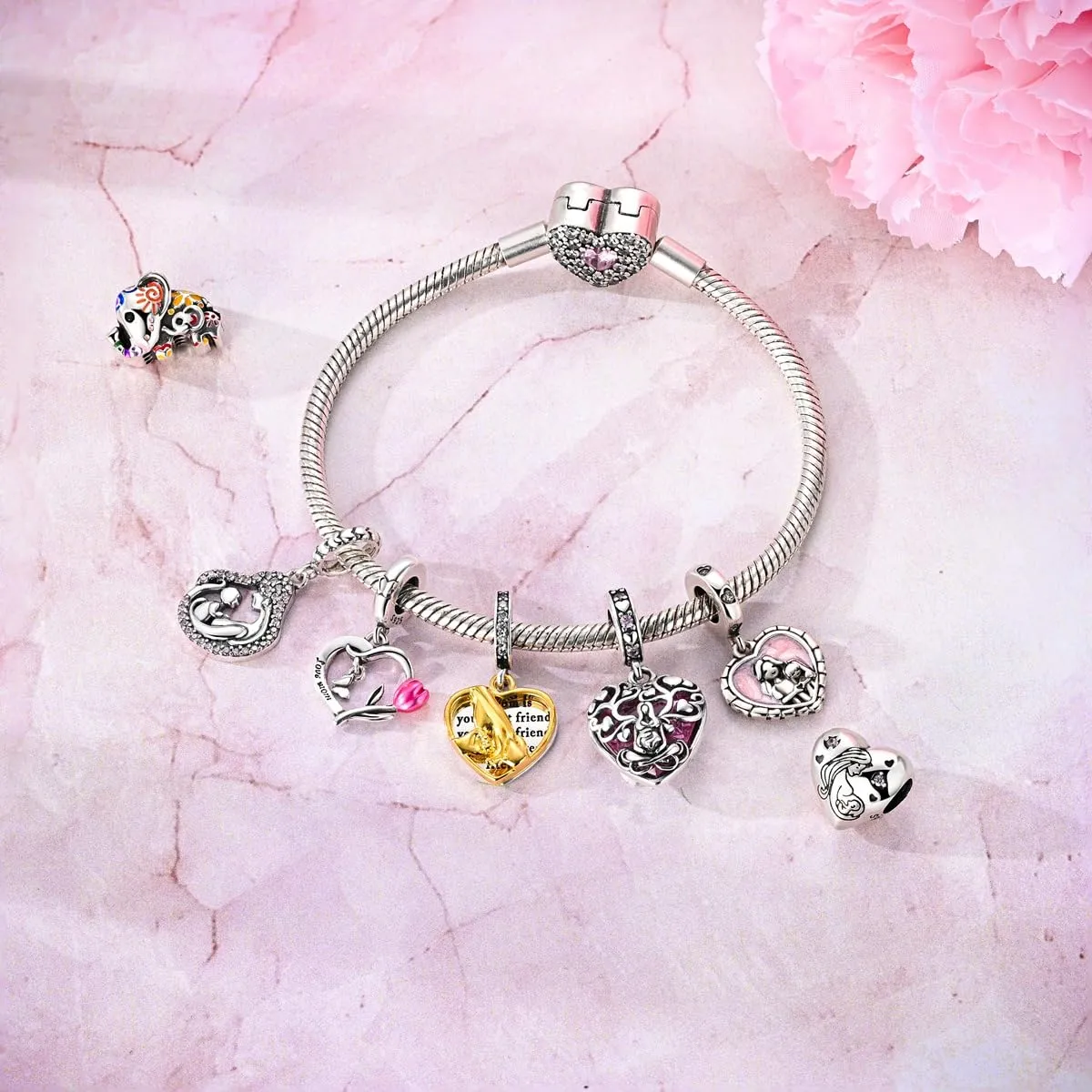 QIKAOLA Ciondolo Bead Charm Perline in argento sterling S925 per bracciali e collane europee per donne - immagine 6