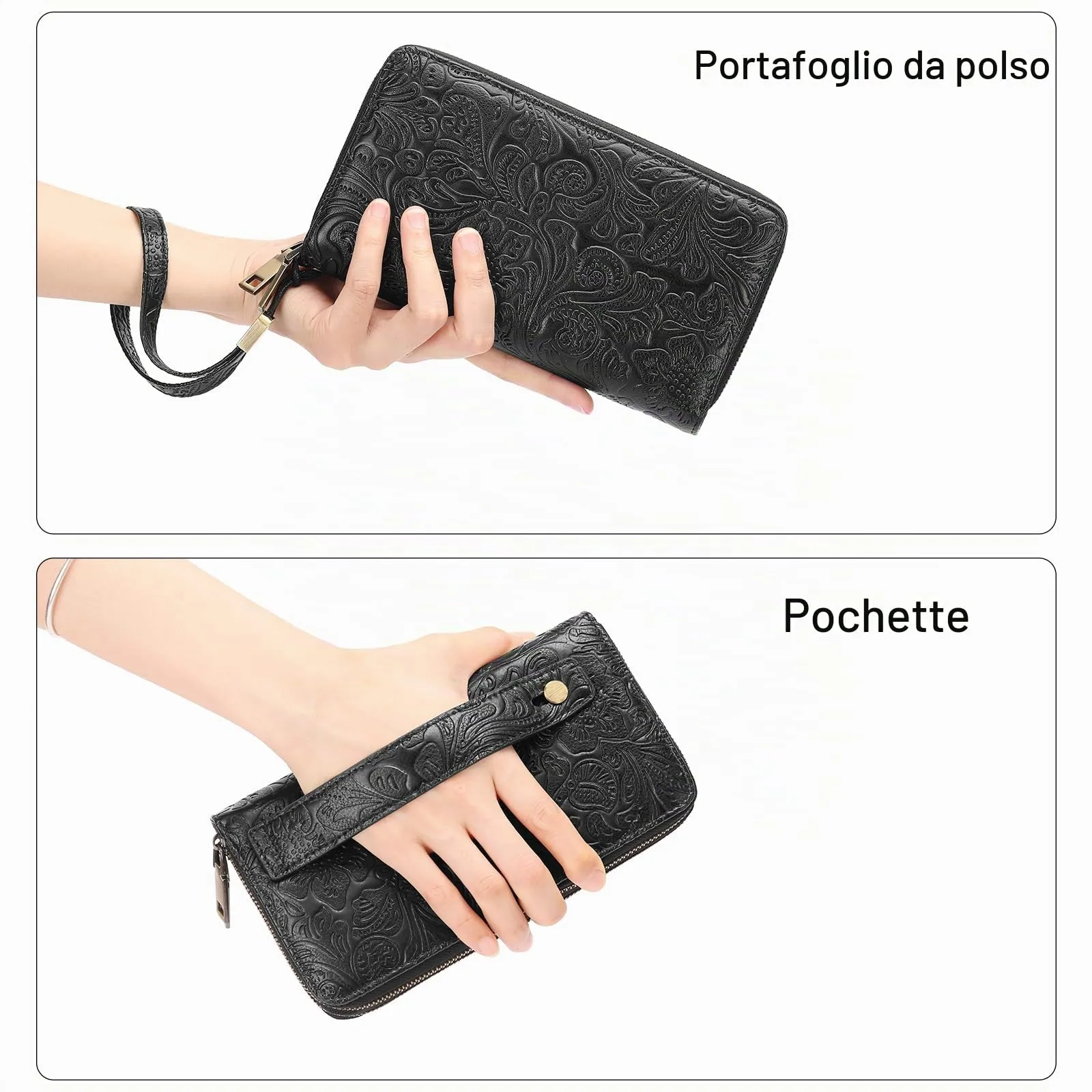 GOIACII Portafoglio Donna Grande in Vegan Pelle con Blocco RFID Portamonete Formato lungo Doppia Cerniera con 24 Scomparti per Carte di Credito - immagine 2