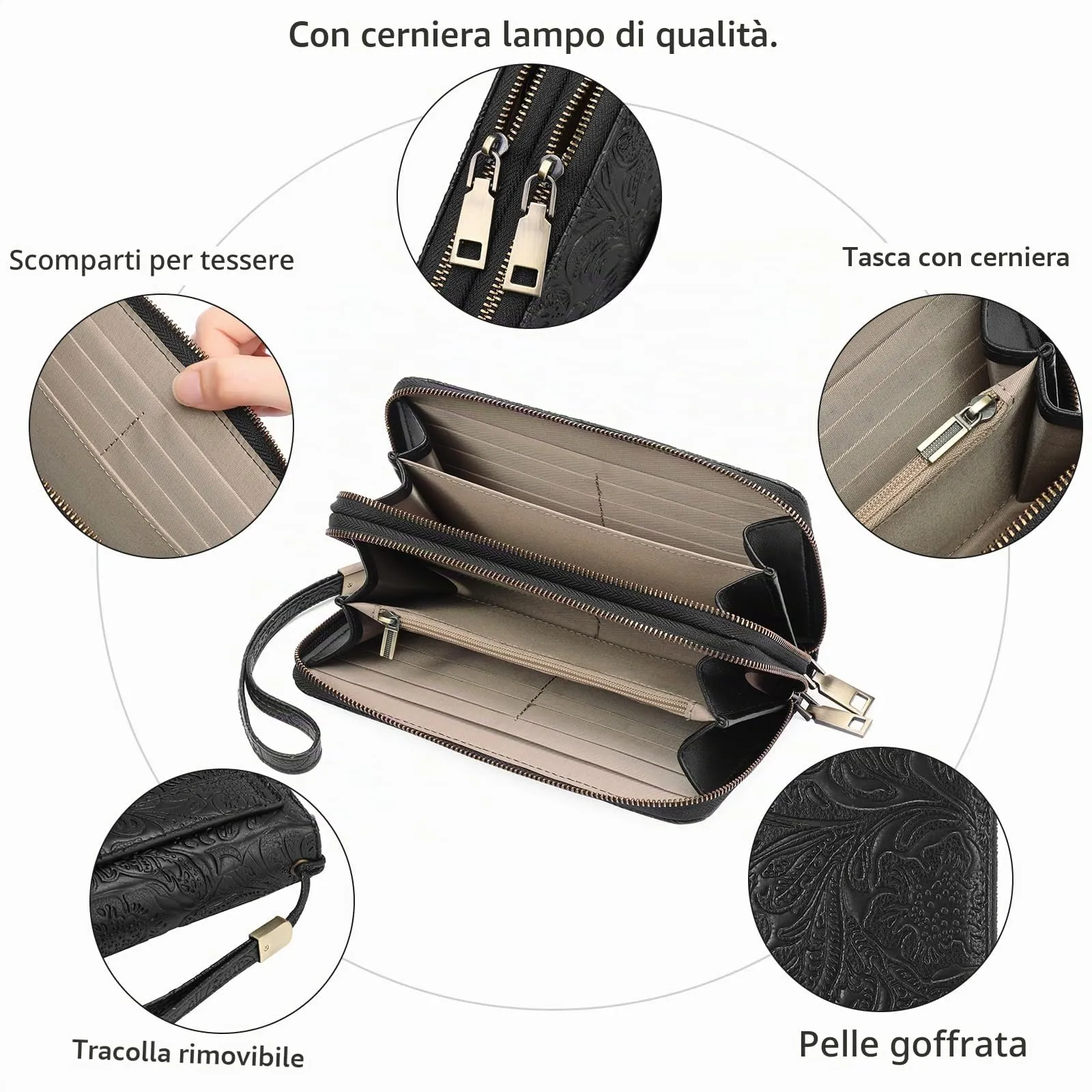 GOIACII Portafoglio Donna Grande in Vegan Pelle con Blocco RFID Portamonete Formato lungo Doppia Cerniera con 24 Scomparti per Carte di Credito - immagine 7