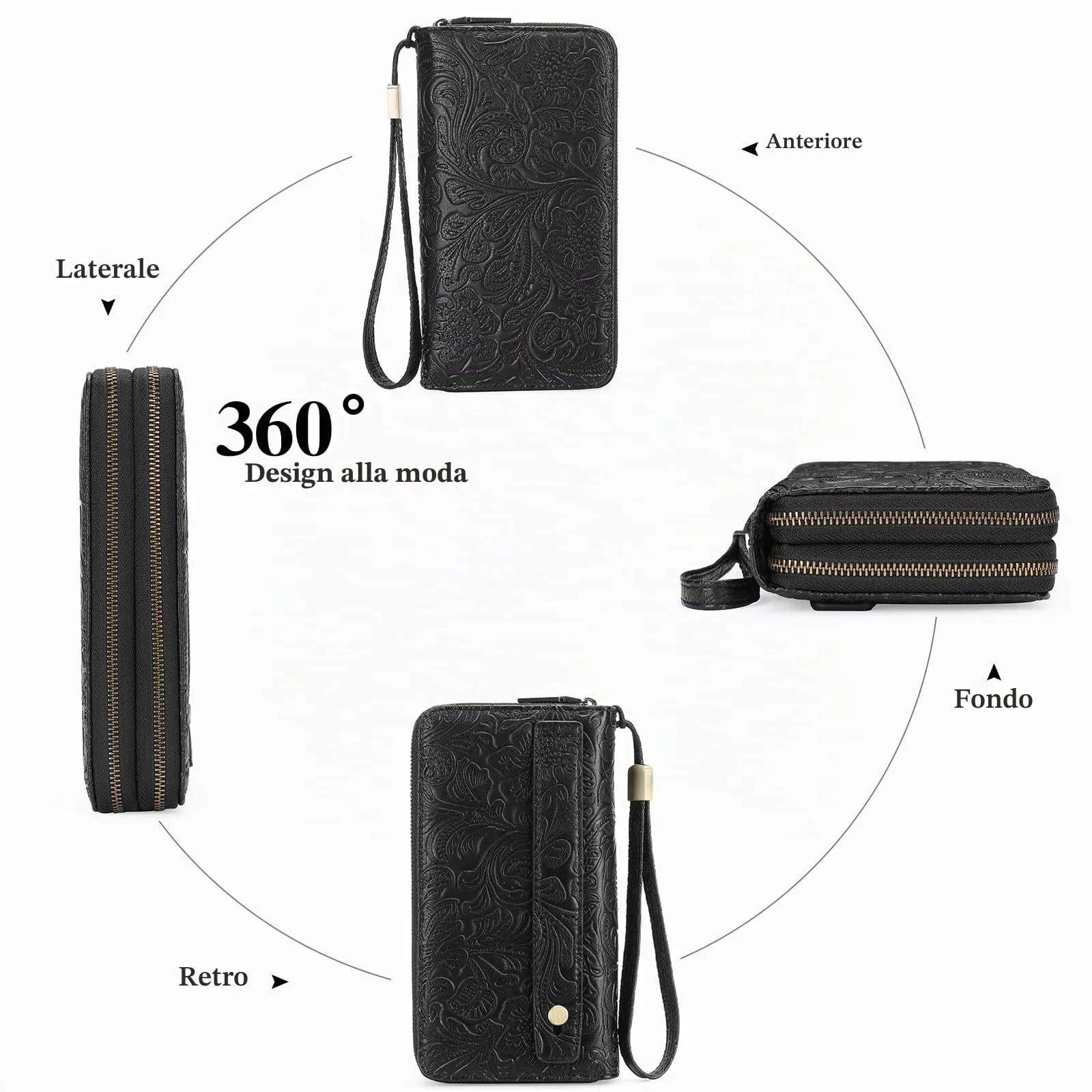 GOIACII Portafoglio Donna Grande in Vegan Pelle con Blocco RFID Portamonete Formato lungo Doppia Cerniera con 24 Scomparti per Carte di Credito - immagine 9